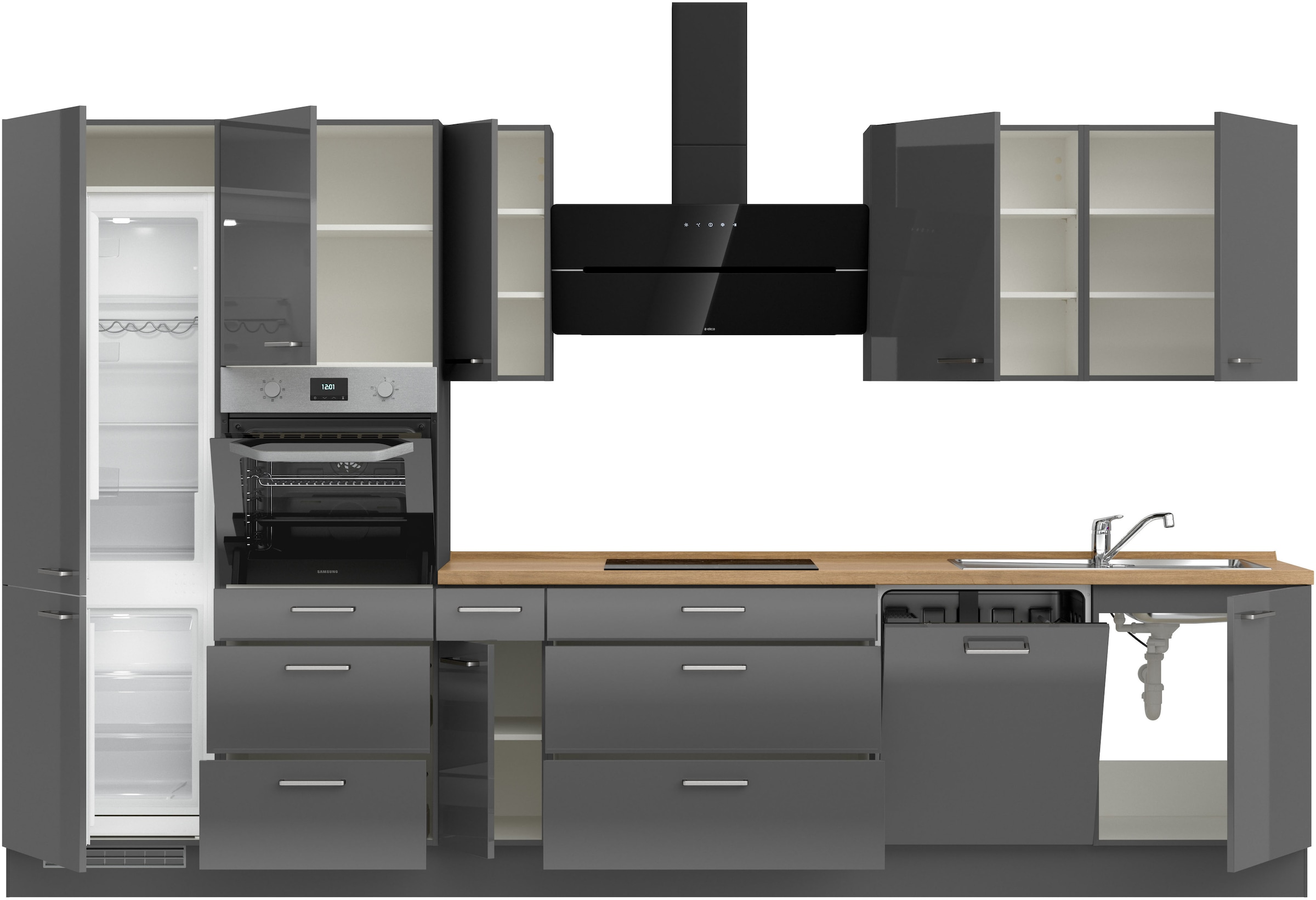 nobilia® Küchenzeile »"Flash II" mit Hochglanz Fronten«, vormontiert, Ausrichtung wählbar, Breite 360 cm, wahlw. mit E-Geräten