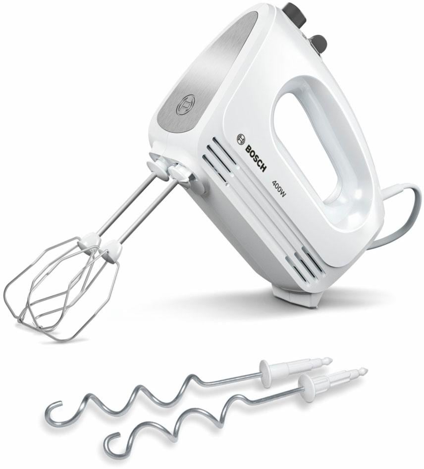 BOSCH Handmixer »CleverMixx MFQ24200, Edelst. Rührbesen/Knethaken, 4 Stufen, weiß«, 400 W, Auswurftaste, leichtes Gehäuse, Made in Europe