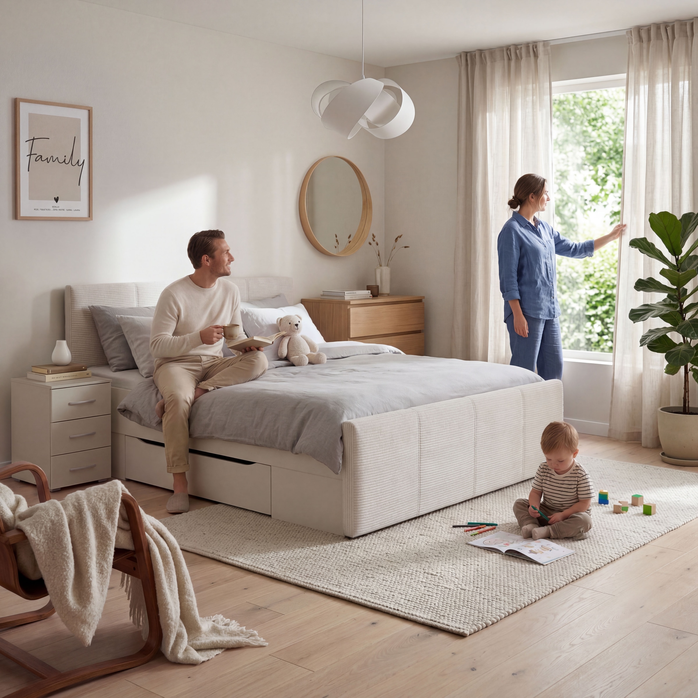 OTTO home Bett »Doppelbett Polsterbett Stauraumbett AGORDO« 180x200 cm, Kopf- und Fußteil aus Cordstoff oder Webstoff,  praktische Bettschubkästen für zusätzlichen Stauraum MADE IN GERMANY