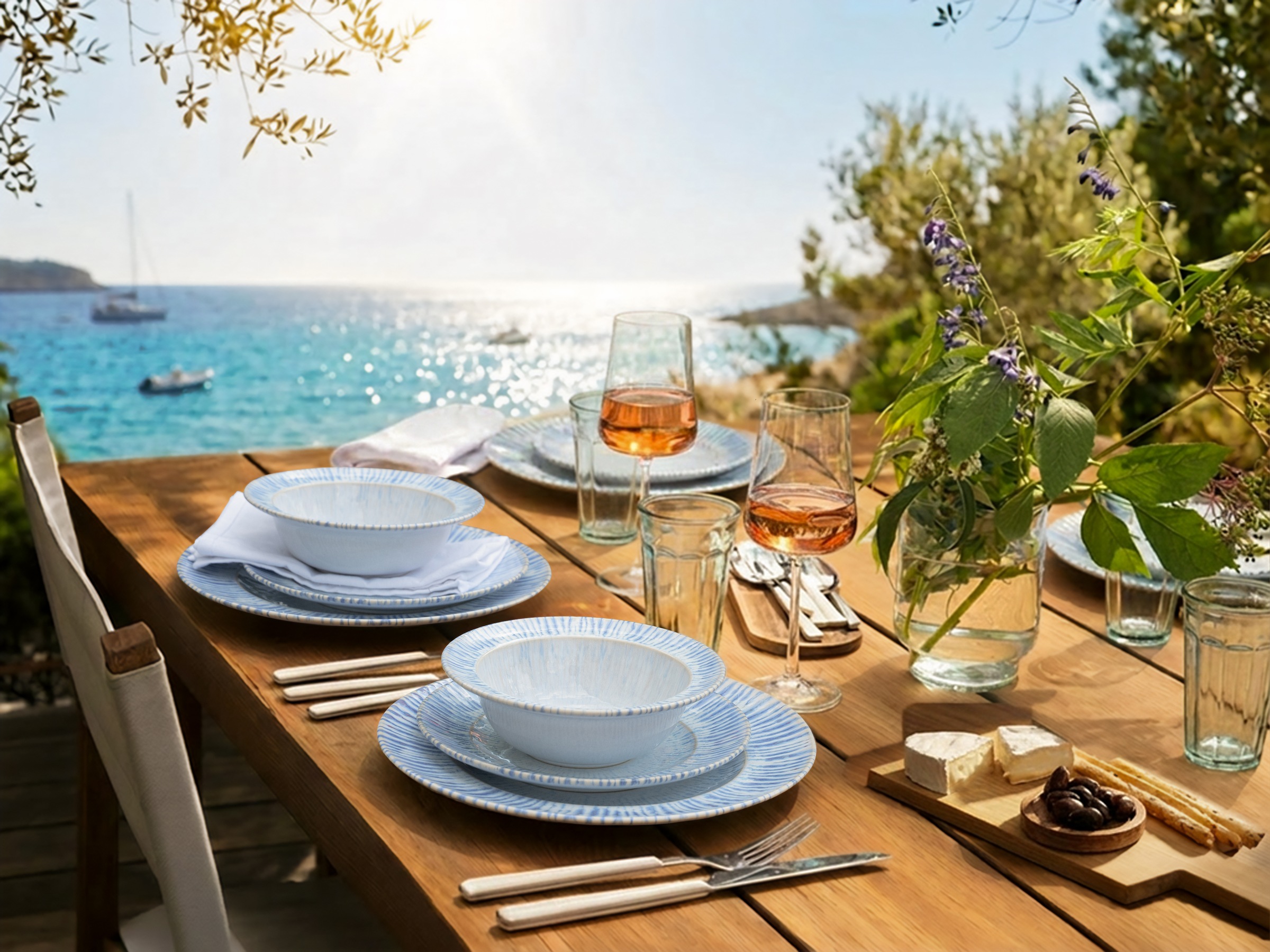 CreaTable Teller-Set »Rondo Summertime Blau, Teller Set 12-tlg« Maritim, Reaktivglasur