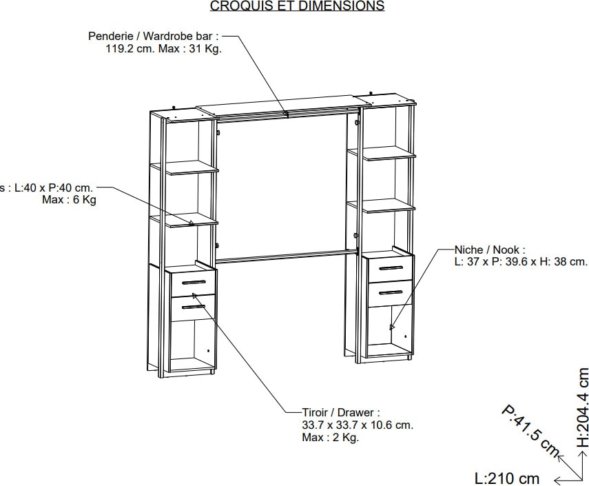 Demeyere GROUP Kleiderschrank »MOON Schrank Organizer«, Schrank organizer mit Aufbewahrungsflächen