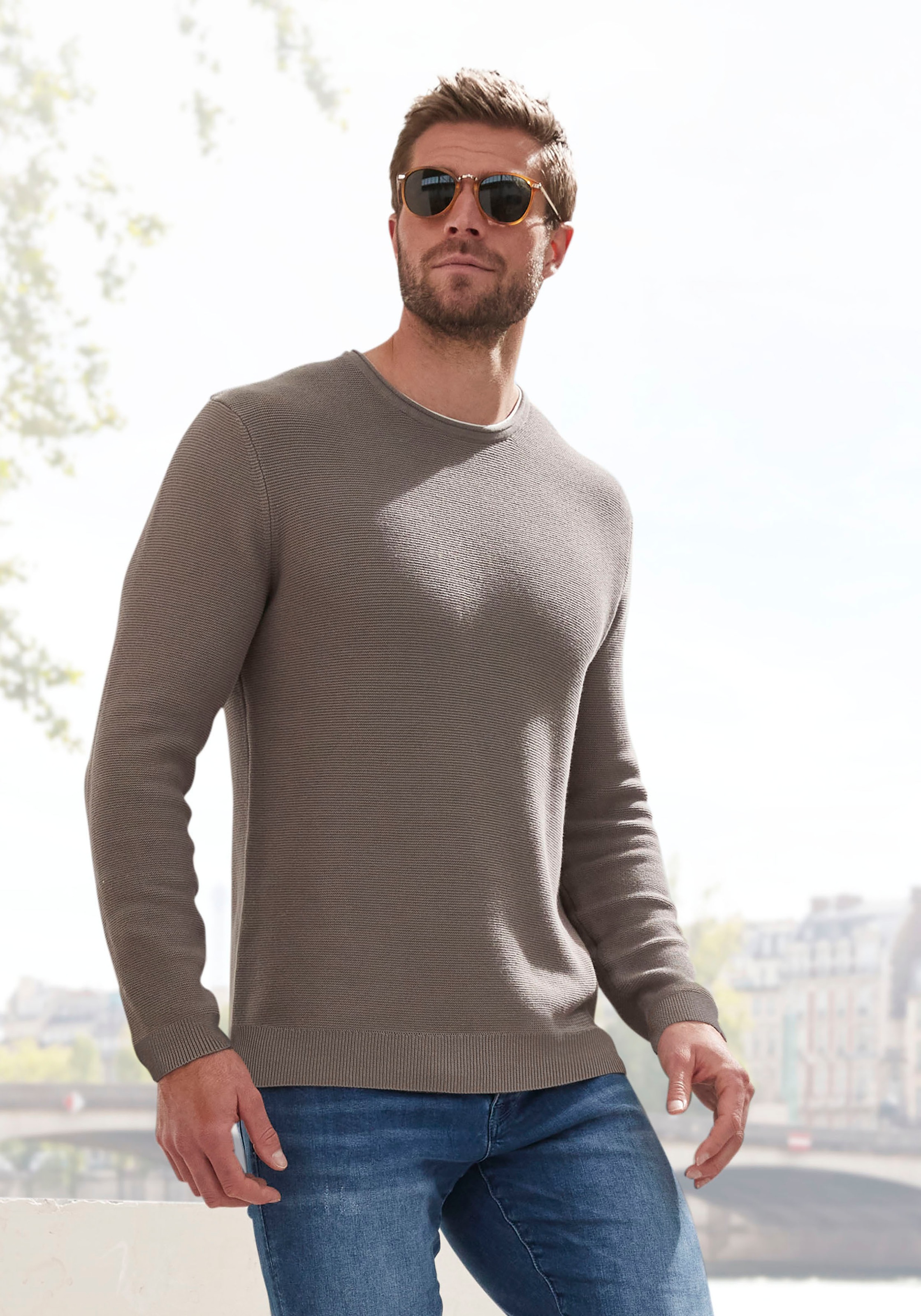 AUTHENTIC LE JOGGER Strickpullover, mit Double-Layer Optik, Pullover aus reiner Baumwolle