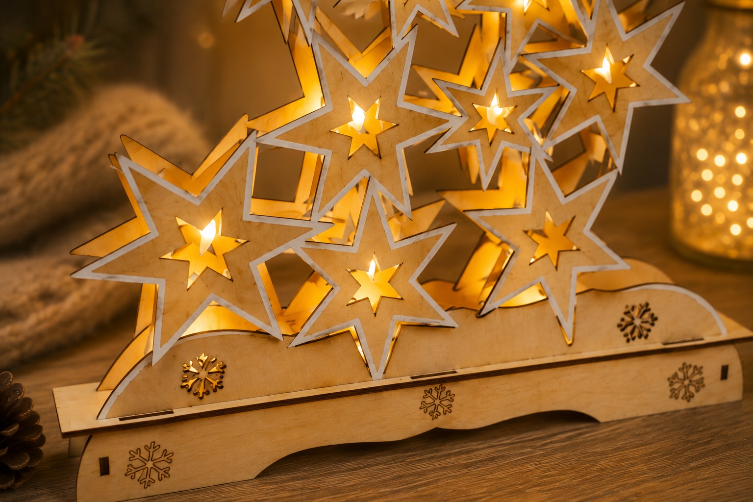 OTTO home LED Dekoobjekt »Holzdekoration Weihnachten, 1 Stück« 1 Stk. Warmweiß Gratis-Hänger, 6h-Timer,Höhe 21 cm