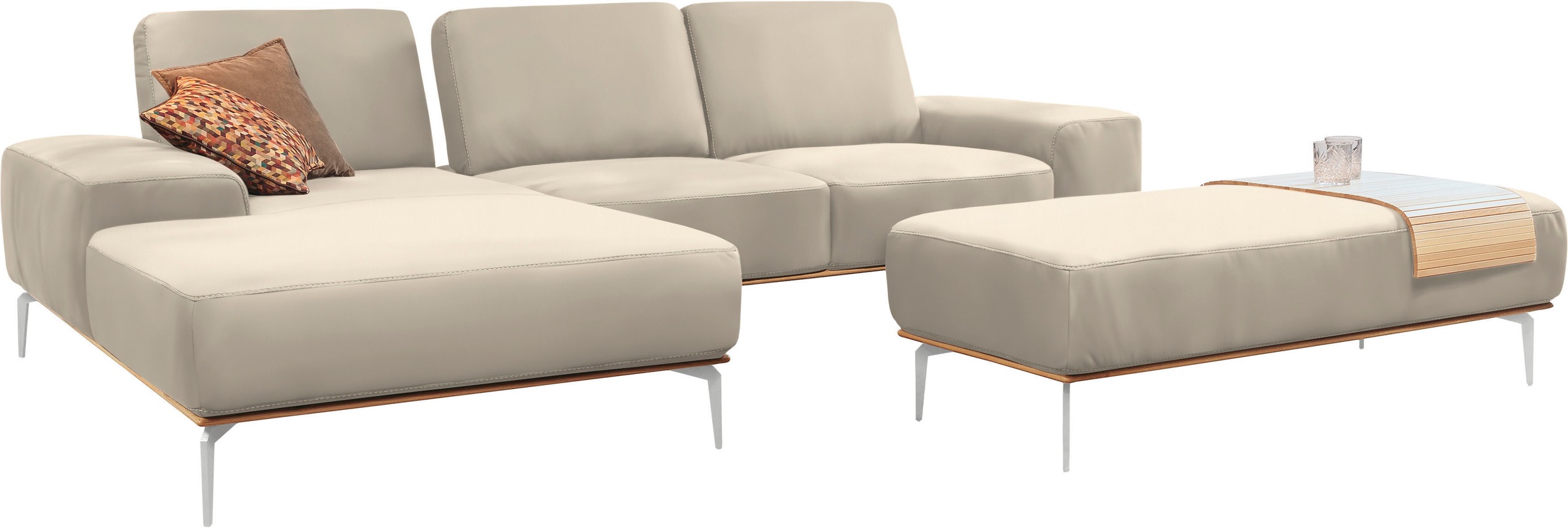 W.SCHILLIG Ecksofa »run, Designsofa, bequem, L-Form«, mit elegantem Holzsockel, Füße in Chrom glänzend, Breite 299 cm