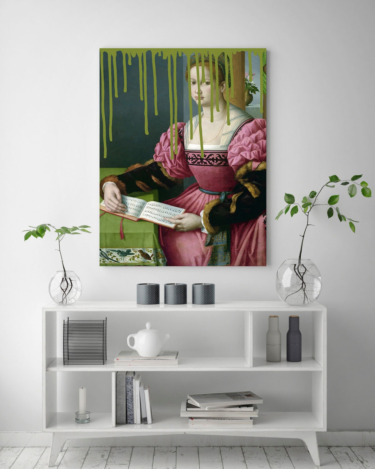 queence Acrylglasbild »Frau mit Buch und Farbklecks«, Kunst-Gemälde-Frau-Bi günstig online kaufen