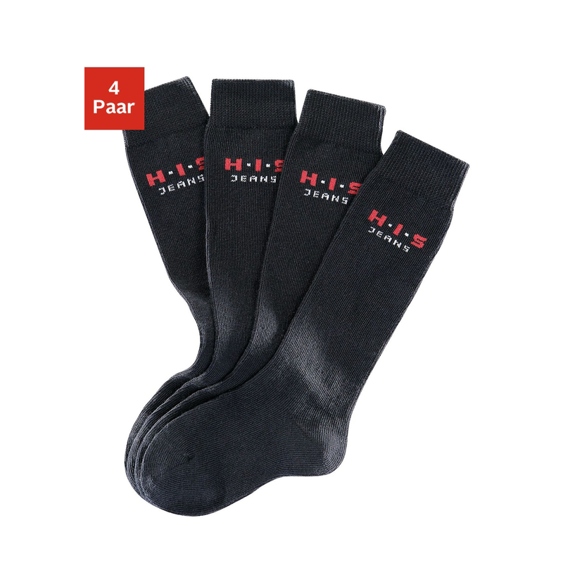 H.I.S Kniestrümpfe Packung, 4 Paar tlg. mit verstärkten Belastungszonen schwarz 43-46 43-46 Basic Kniestrümpfe für Groß und Klein im 4er-Pack
