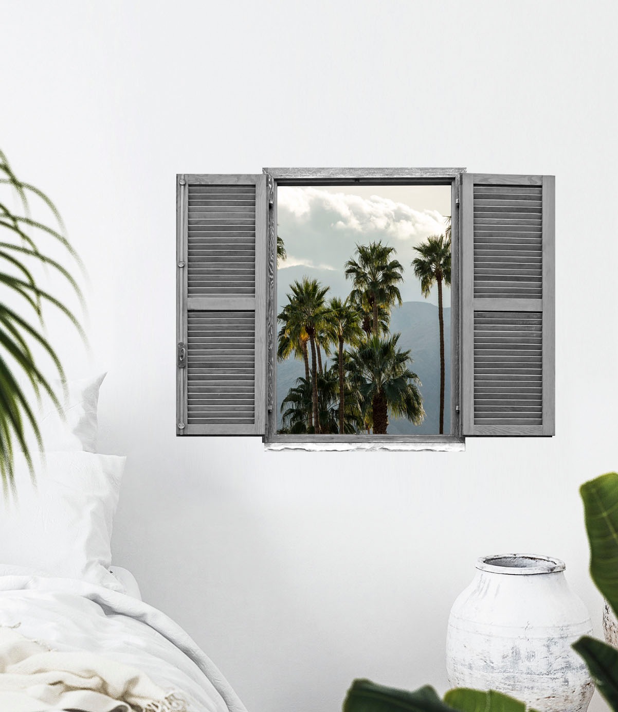 queence Wandtattoo »Palmen vor Bergen«, (1 St.), Wandsticker, Wandbild, selbstklebend, 3D, Fenster