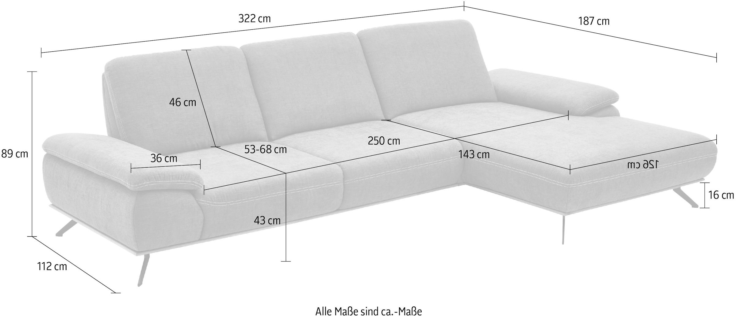 Die PlanBar Ecksofa »ZE-EM18063, Breite 322 cm« wahlweise mit Sitztiefen- und Armteilverstellung