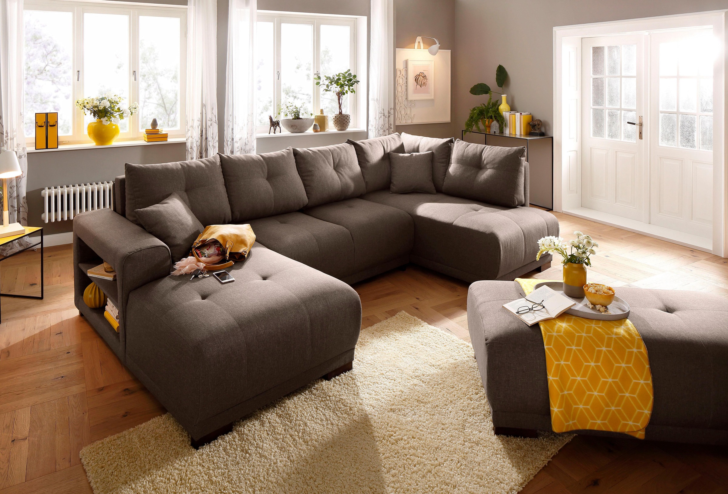 Home affaire Wohnlandschaft »Viborg U-Form«, mit Regal in der Armlehne, wahlweise mit Bettfunktion