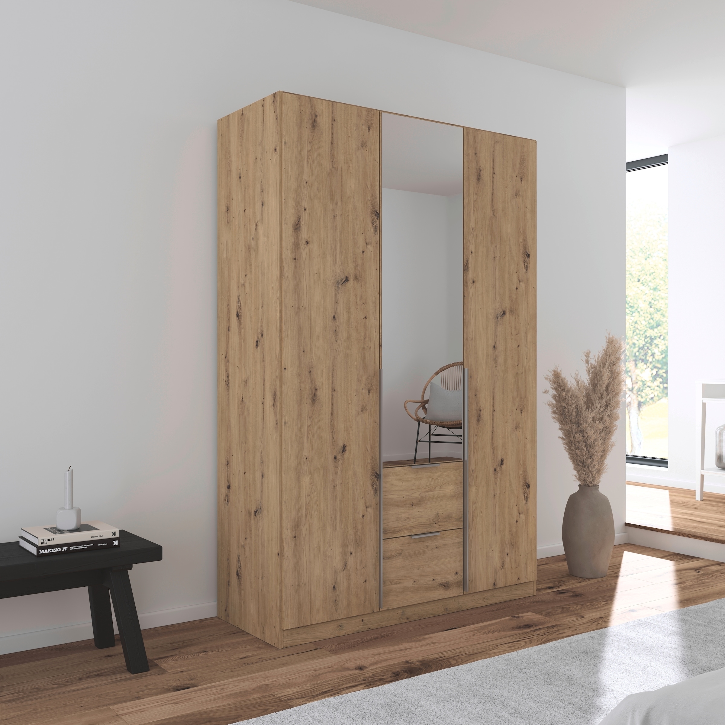 rauch Drehtürenschrank »Kleiderschrank Schrank Garderobe AGORDO mit Dekor- oder Hochglanzfront«, (in zwei Griff-Farben, Breiten 91-360 cm), mit Außenschubkästen, in 7 Breiten und 2 Höhen MADE IN GERMANY