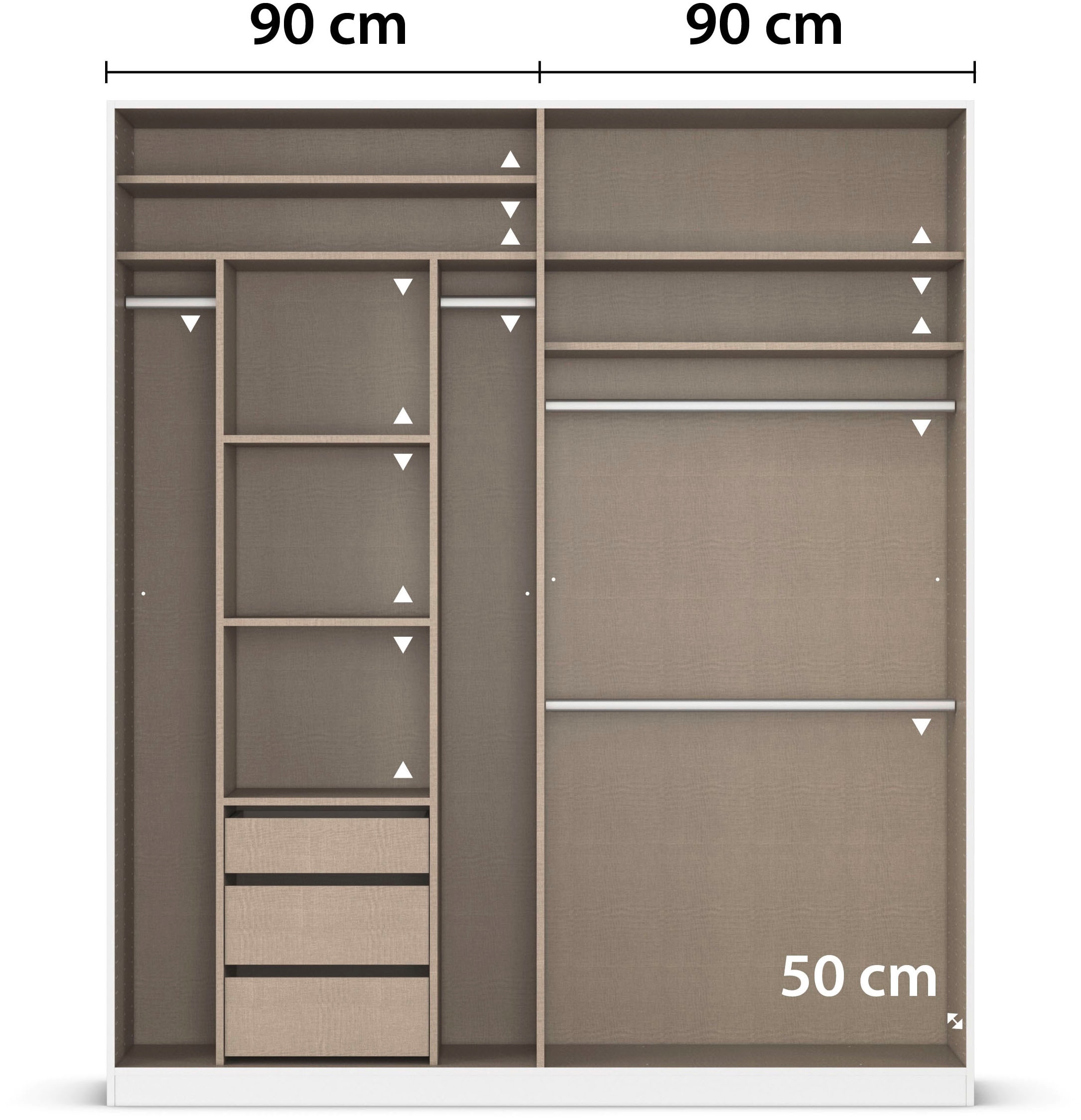 rauch Drehtürenschrank »Kleiderschrank Schrank Garderobe TOPSELLER OTELI inkl. Inneneinteilung«, (erhältlich in Breiten 91-360 cm, ab Breite 136cm inkl. Innenschubladen), mit zusätzlichen Einlegeböden, optional mit Spiegel MADE IN GERMANY