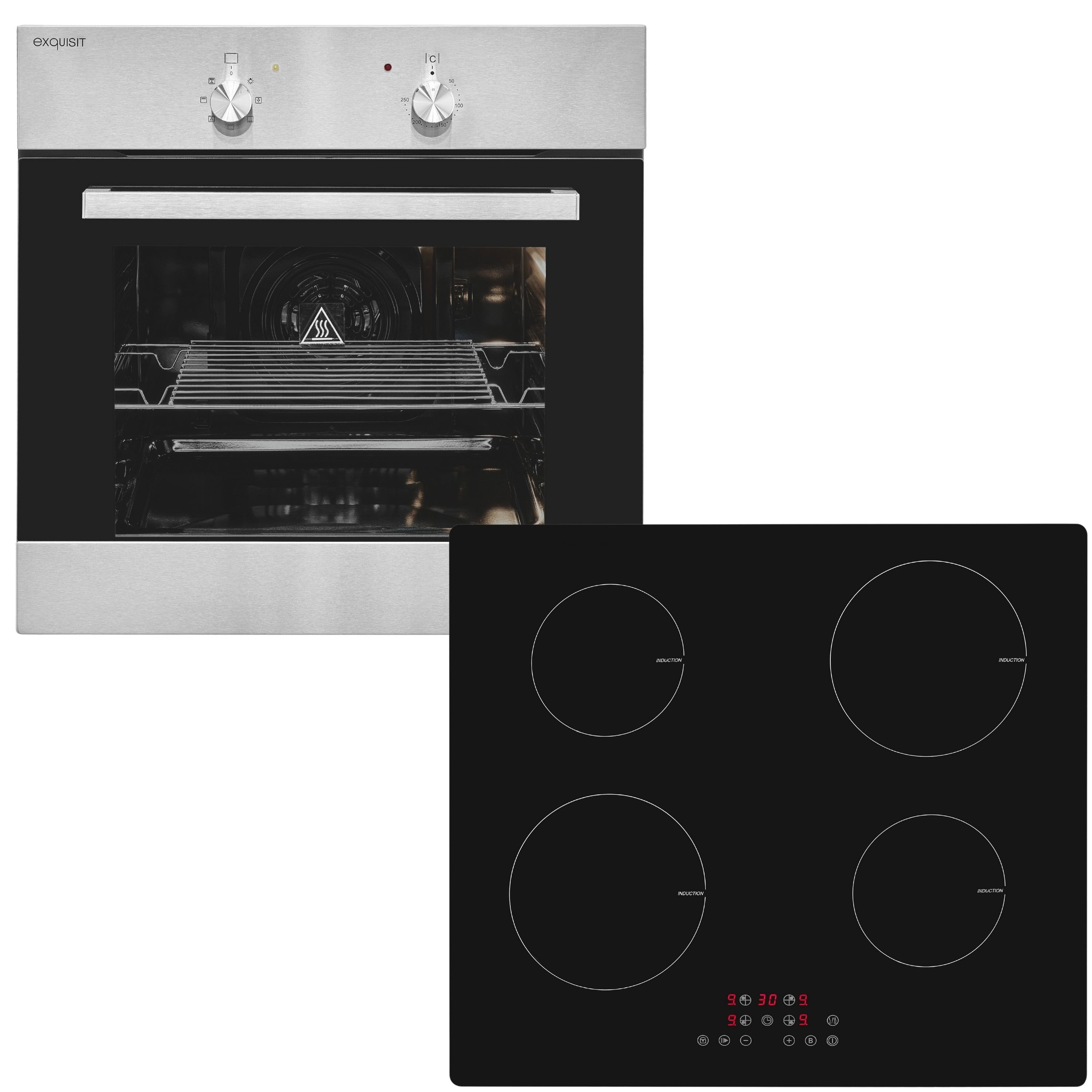 EXQUISIT Backofen-Set »BAKOIN555601U« autark einbaubar-Ofen mit Umluft, Induktionsfeld für schnelles Kochen Schwarz Touch-Control
