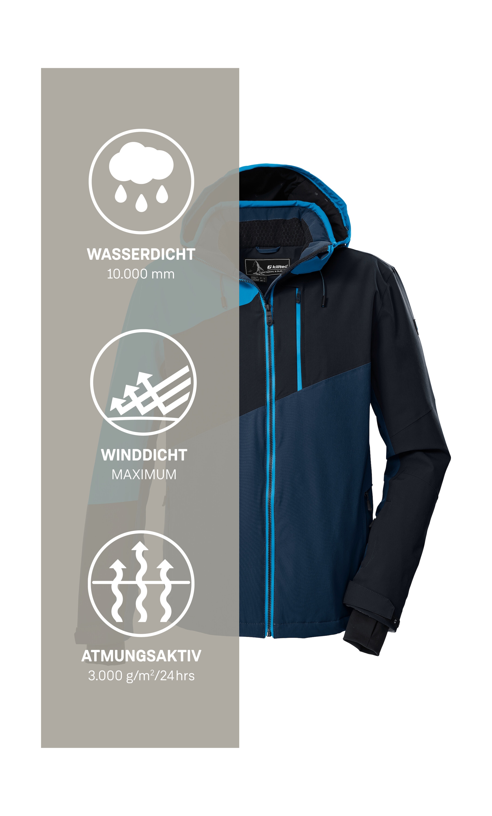 Killtec Skijacke »KSW 32 MN SKI JCKT«, Wasserdichte, atmungsaktive Skijacke mit abnehmbarer Kapuze