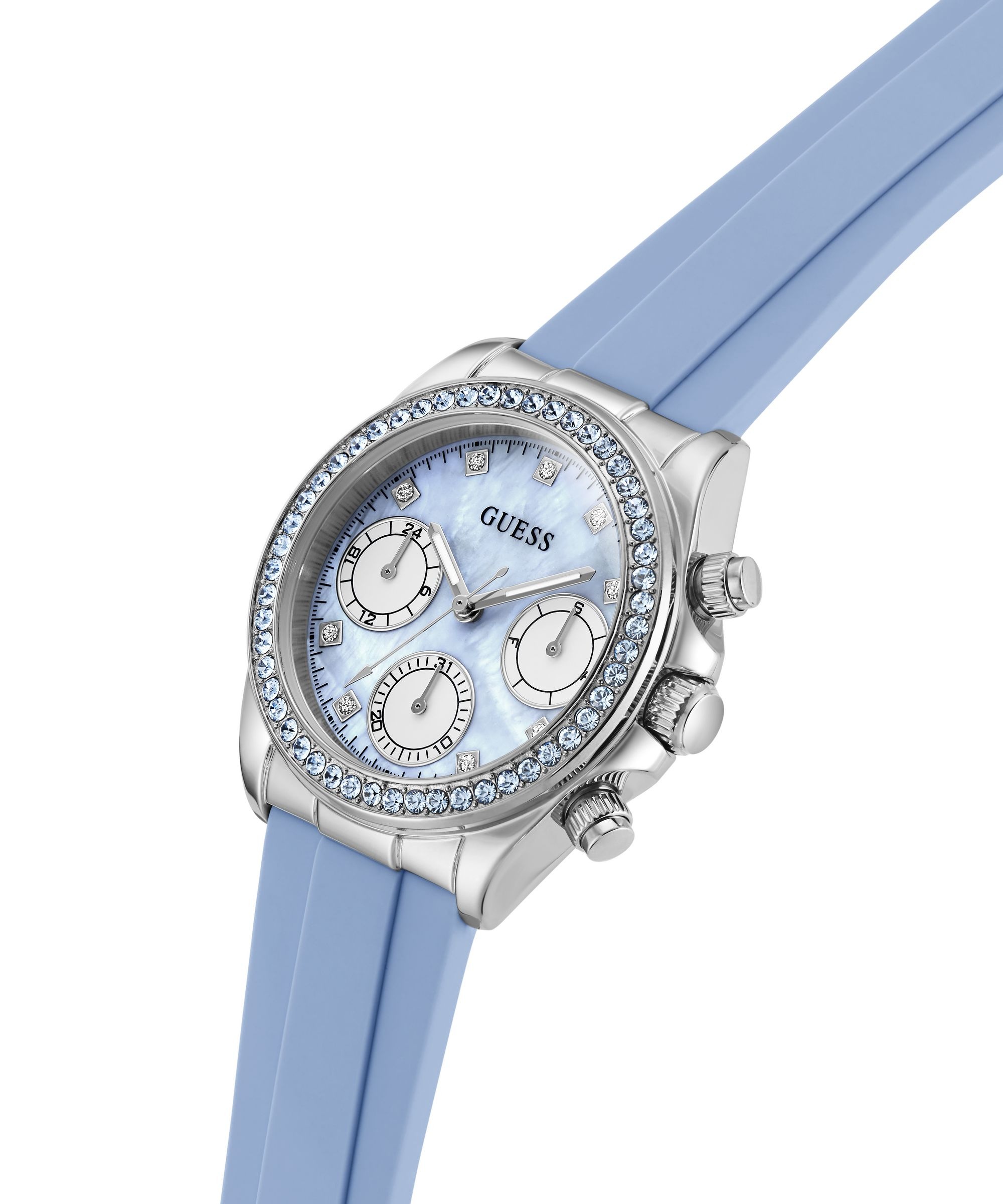 Guess Multifunktionsuhr »VICTORIA« Quarzuhr, Armbanduhr, Damenuhr, Silikonarmband, analog, Wochentag, Tag