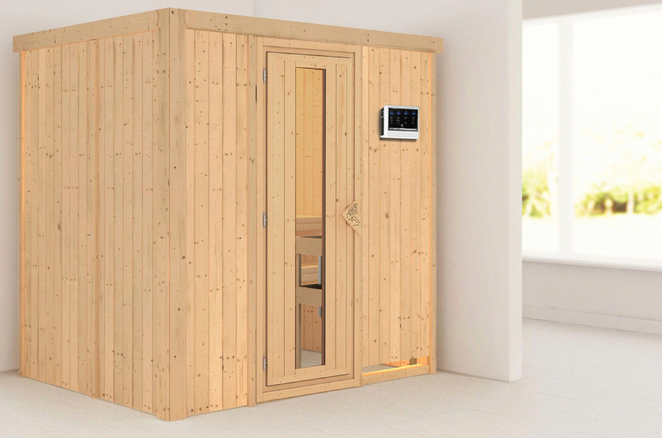 Karibu Sauna »Bedine« Set,  Ofen 9 kW Bio externe Strg easy