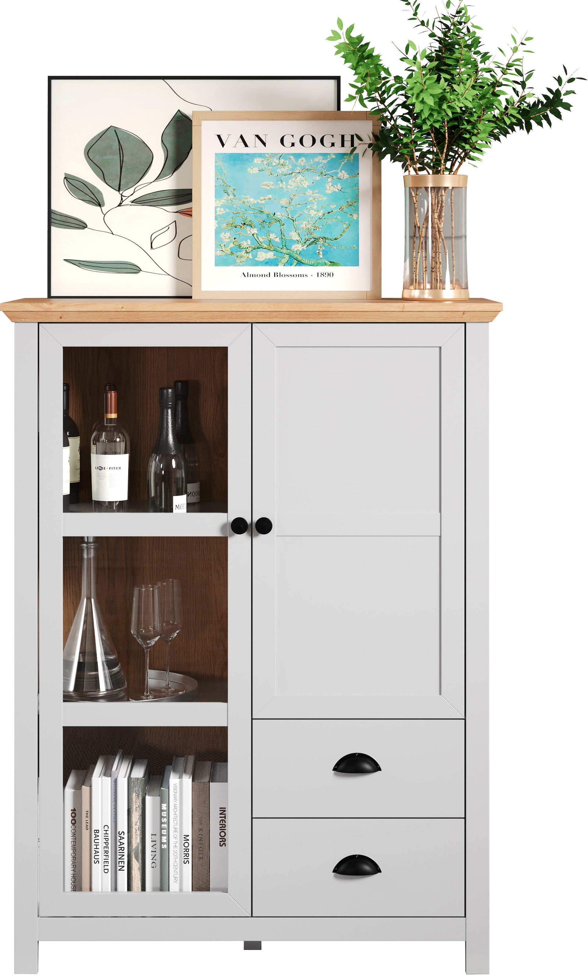 Home affaire Highboard »Herzwill«, Breite 97 cm, Höhe 130 cm, Stauraum, Türen und Korpus, mattes Grau