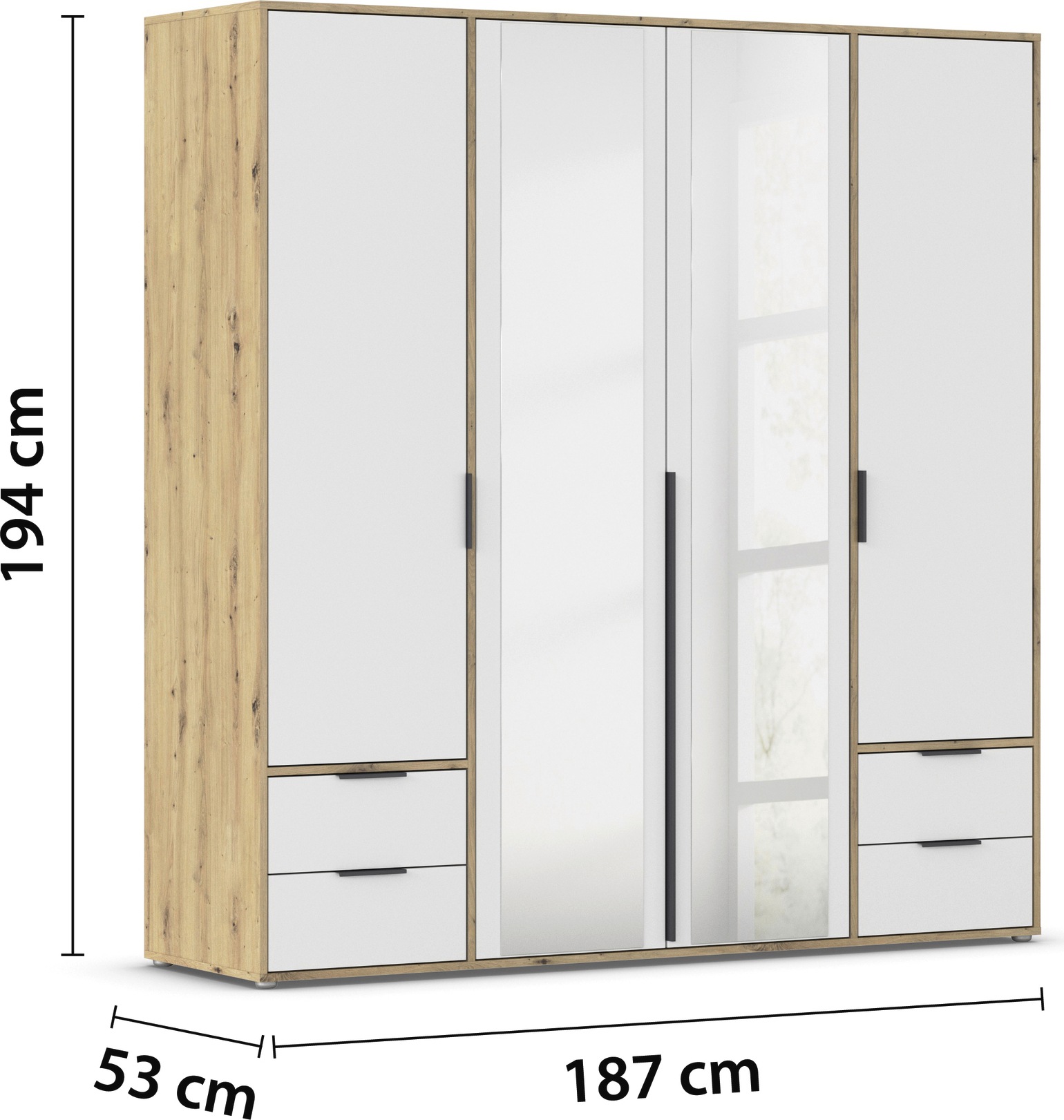 rauch Drehtürenschrank »Kleiderschrank Schrank Garderobe Wäscheschrank NAGATA mit Spiegel«, (in 3 verschiedenen Ausstattungen BASIC/CLASSIC/PREMIUM), und Schubladen sowie Stangengriffen TOPSELLER MADE IN GERMANY