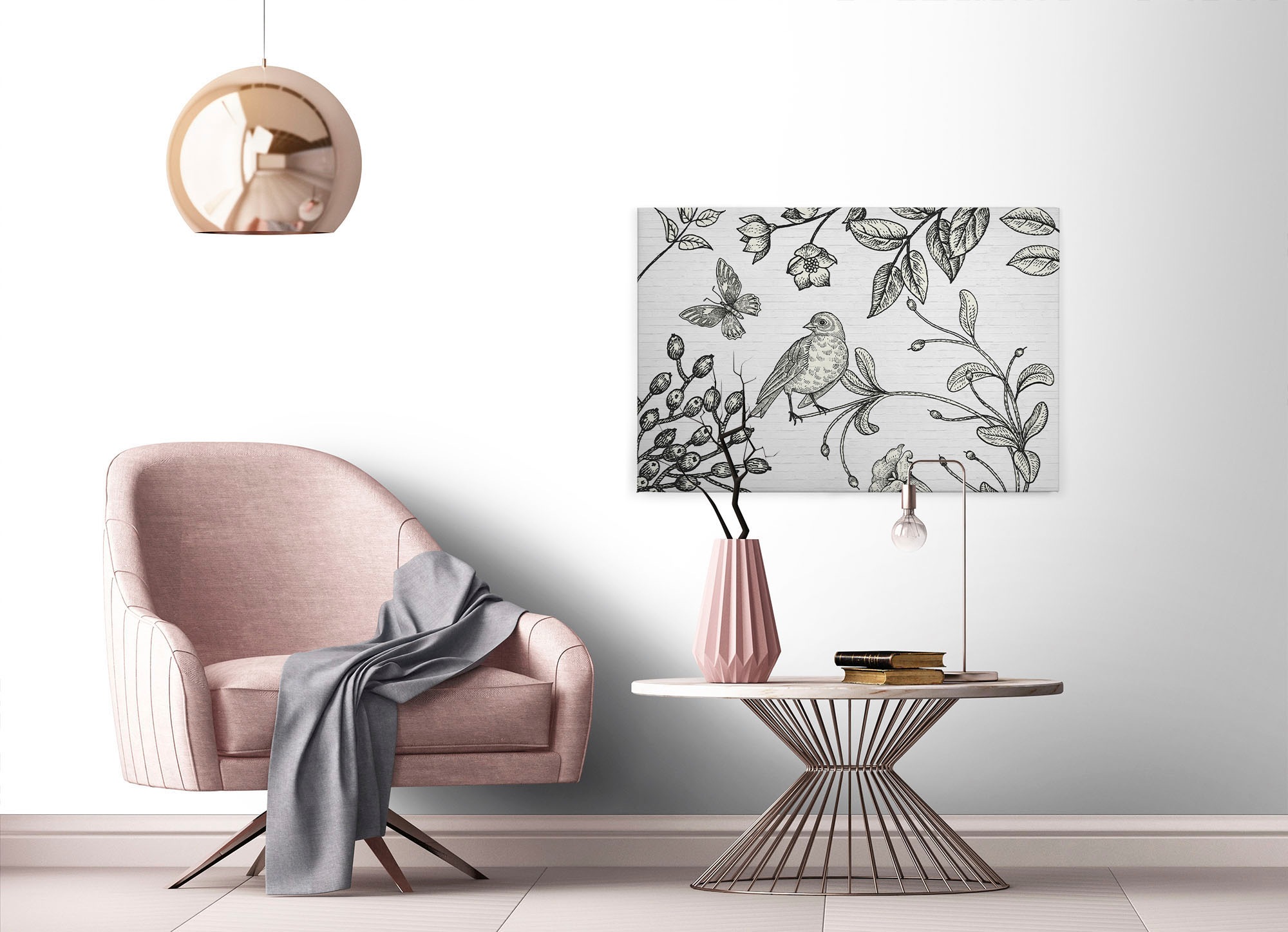 A.S. Création Leinwandbild »birdy« Gemälde | Kunst 1 Stk. tlg. Schwarz-Weiß Zeichnung Floral Keilrahmen Leinwand-Bild Wohnzimmer Wand