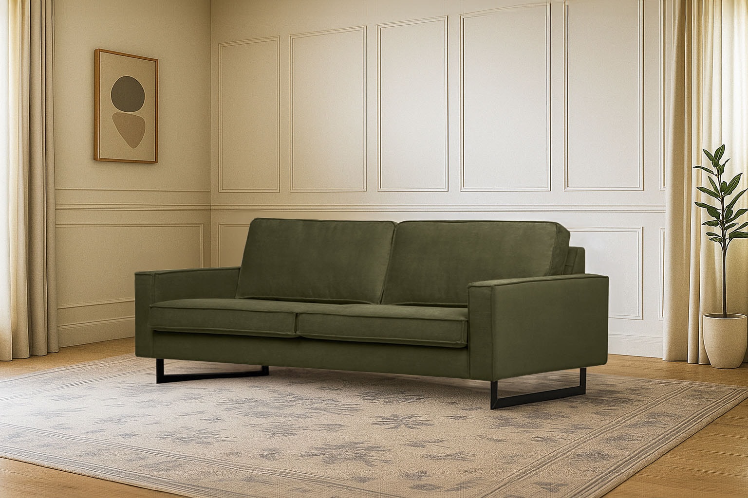 Home affaire 3-Sitzer »Maxi-Ausführung Pinto, 236 cm, Cord, Chenille, Lederoptik« mit Keder, schwarze Metallfüße, Wellenunterfederung