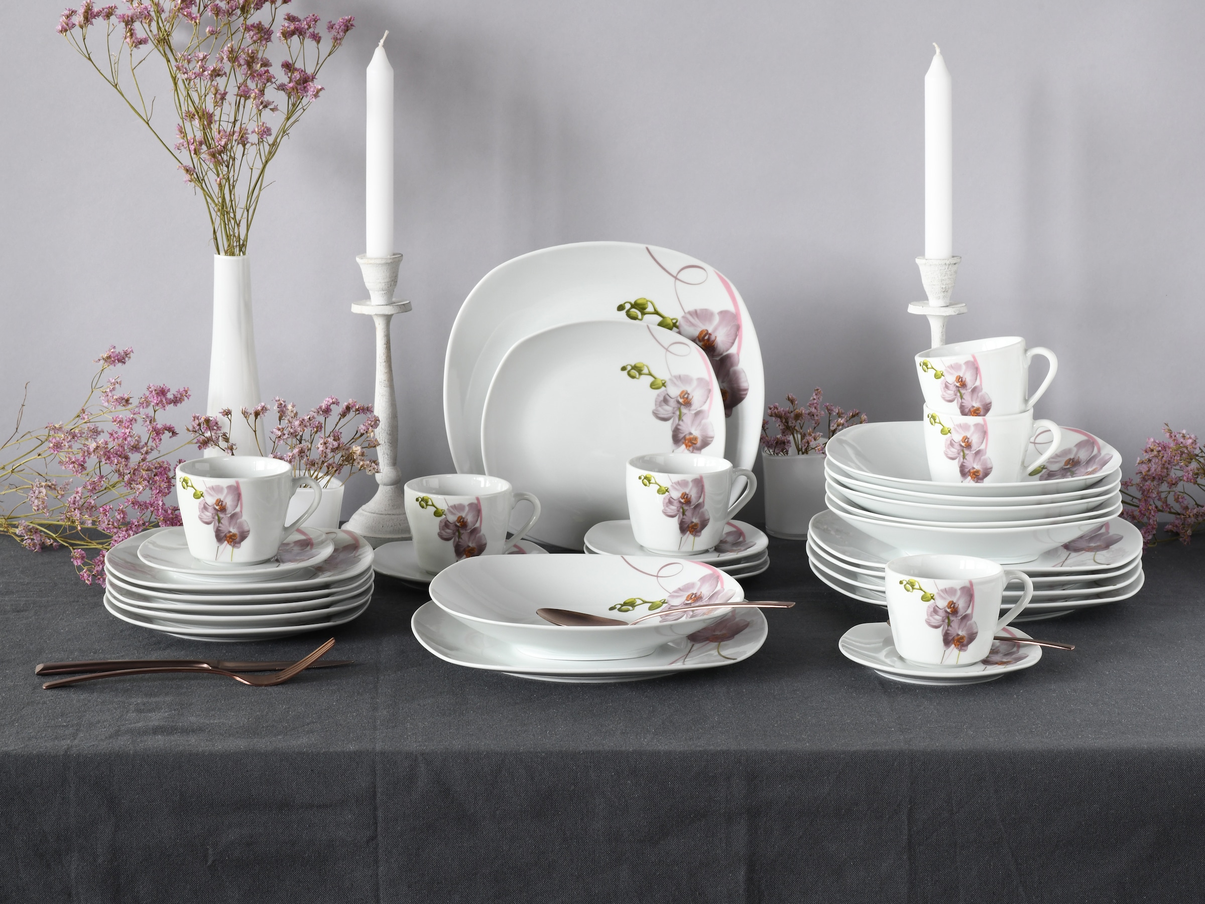 CreaTable Kombiservice »Square Orchidee, Kombi-Service 30-tlg«, (Set, 30 tlg.), Fotorealistische Darstellung