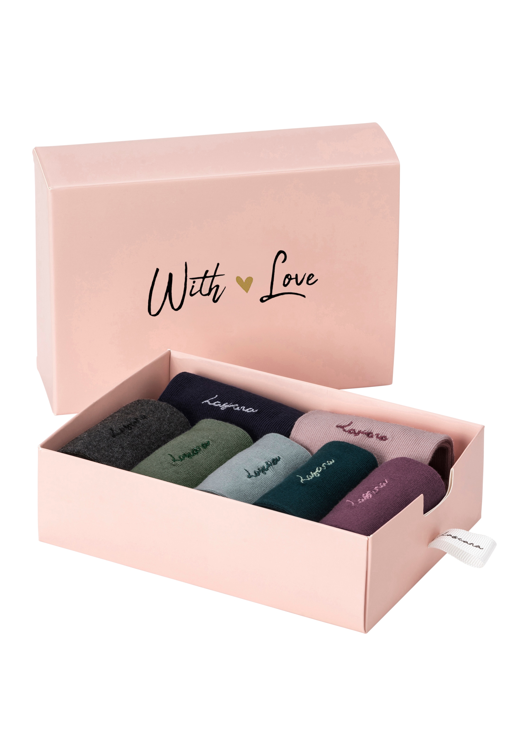 LASCANA Basicsocken, (Box, 7 Paar), mit hochwertiger Logo Stickerei