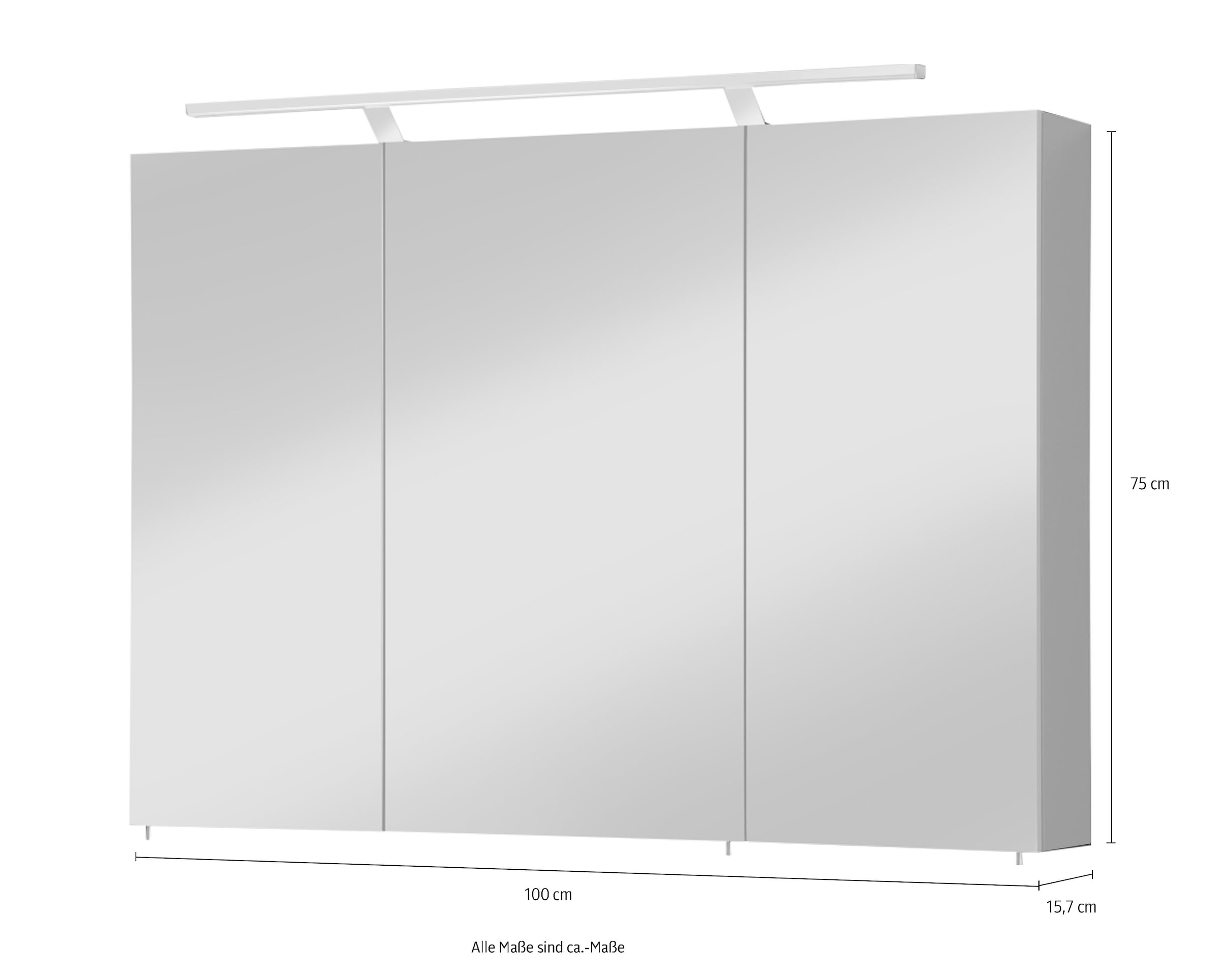 welltime Spiegelschrank »Torino«, Breite 100 cm, 3-türig, LED-Beleuchtung, Schalter-/Steckdosenbox