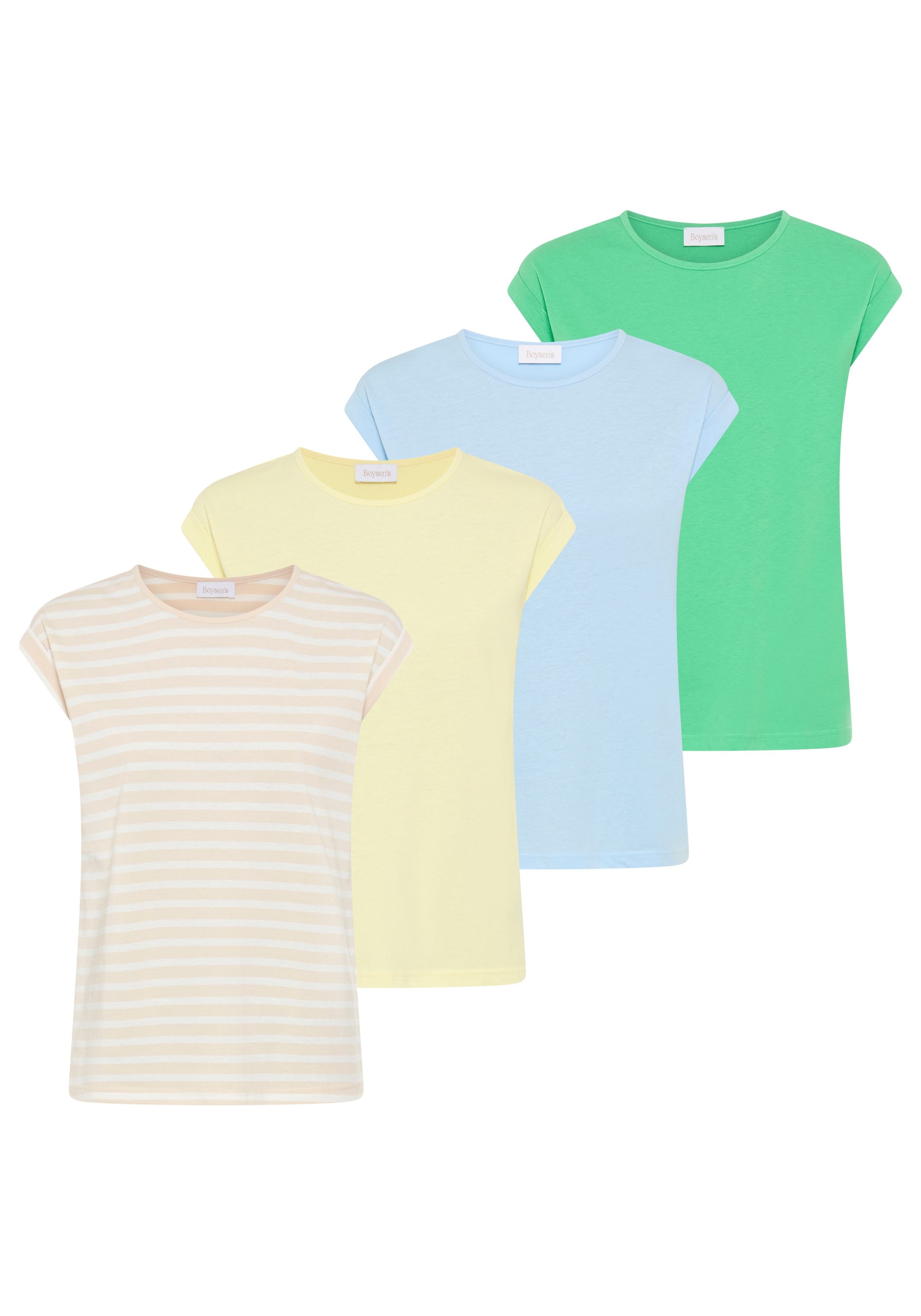 Boysen's T-Shirt 4er-Pack,  figurumspielende Passform, Rundhalsausschnitt