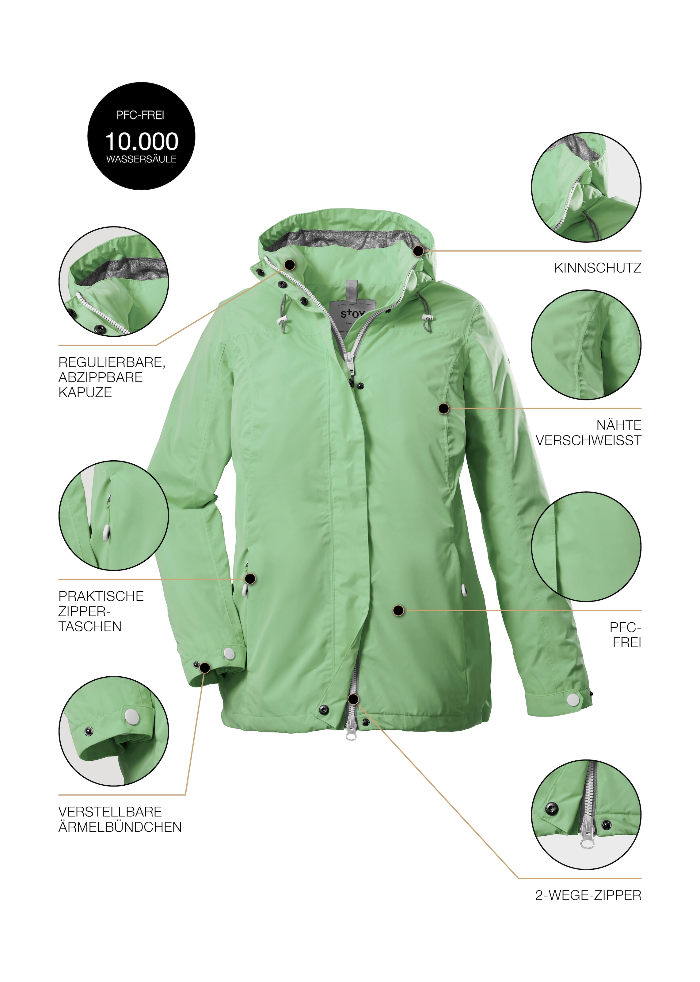 STOY Outdoorjacke »STS 11 WMN JCKT«, Wasserdichte, atmungsaktive STOY-Jacke mit abnehmbarer Kapuze
