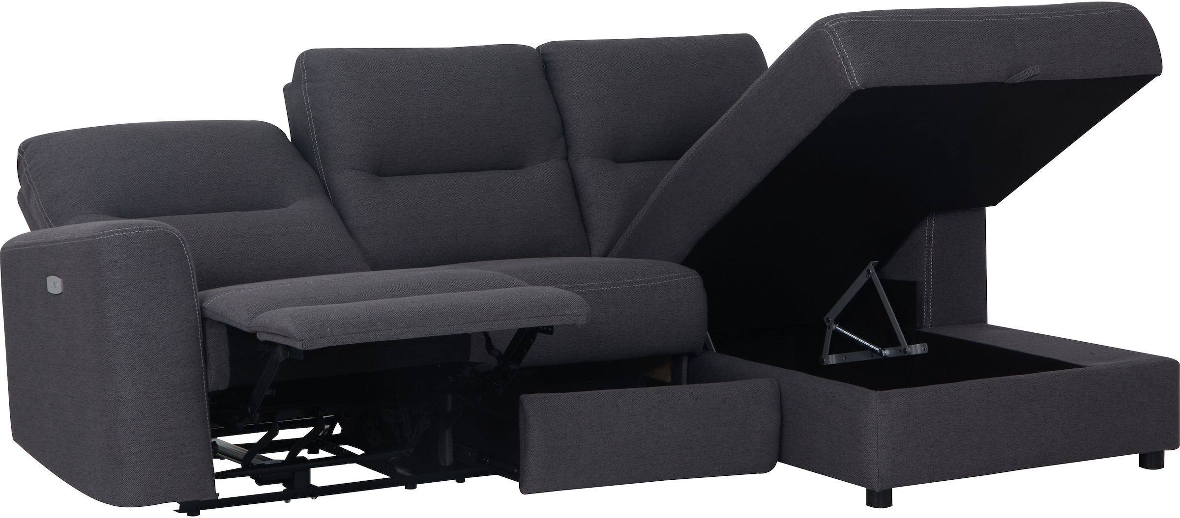 Home affaire Ecksofa »VENOIR, L-Form, 250 cm, manuelle u. elektrische Funktion (m. USB A/C)«, Stauraum unter der Recamiere, 2. Staufach, Federkern