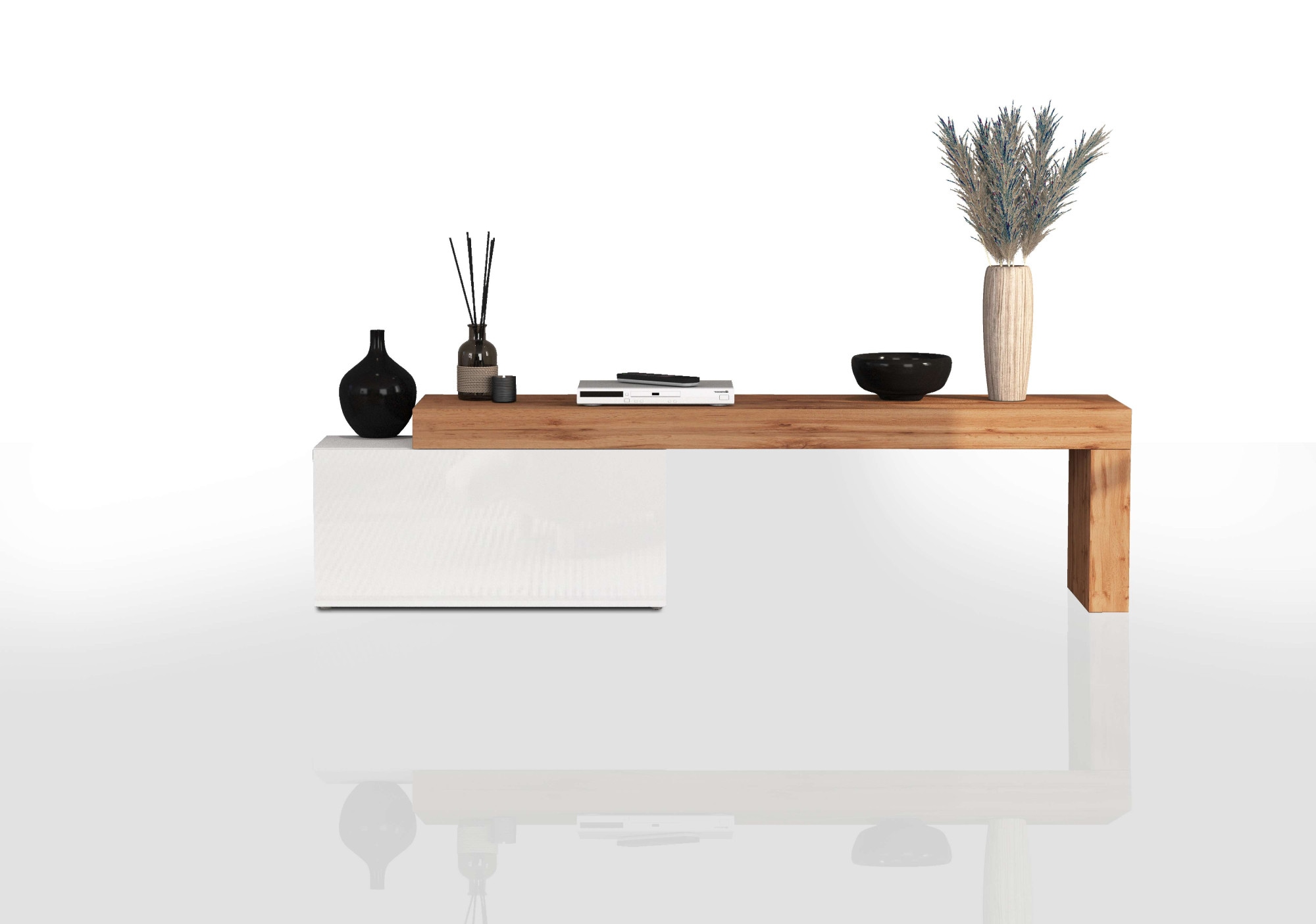 INOSIGN Lowboard »Chronos TV-Board, TV-Schrank«, (1 St., Breite verstellbar von 180 bis 260 cm), Breite 220 cm TV-Board,Lowboard,1 Klappe und ein L-Förmiger Aufsatz