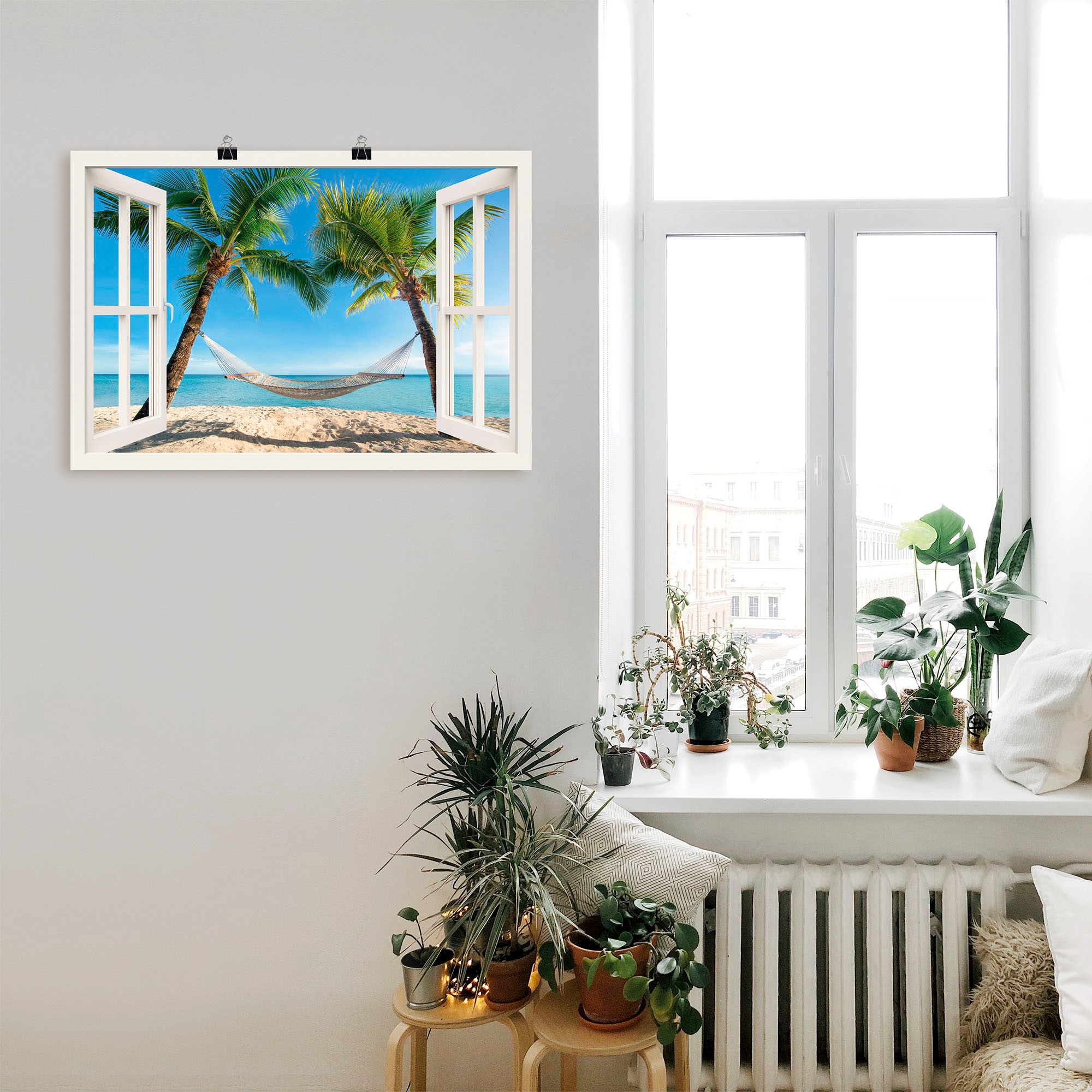 Artland Wandbild »Fensterblick Palmenstrand Karibik«, Amerika, (1 St.), als günstig online kaufen