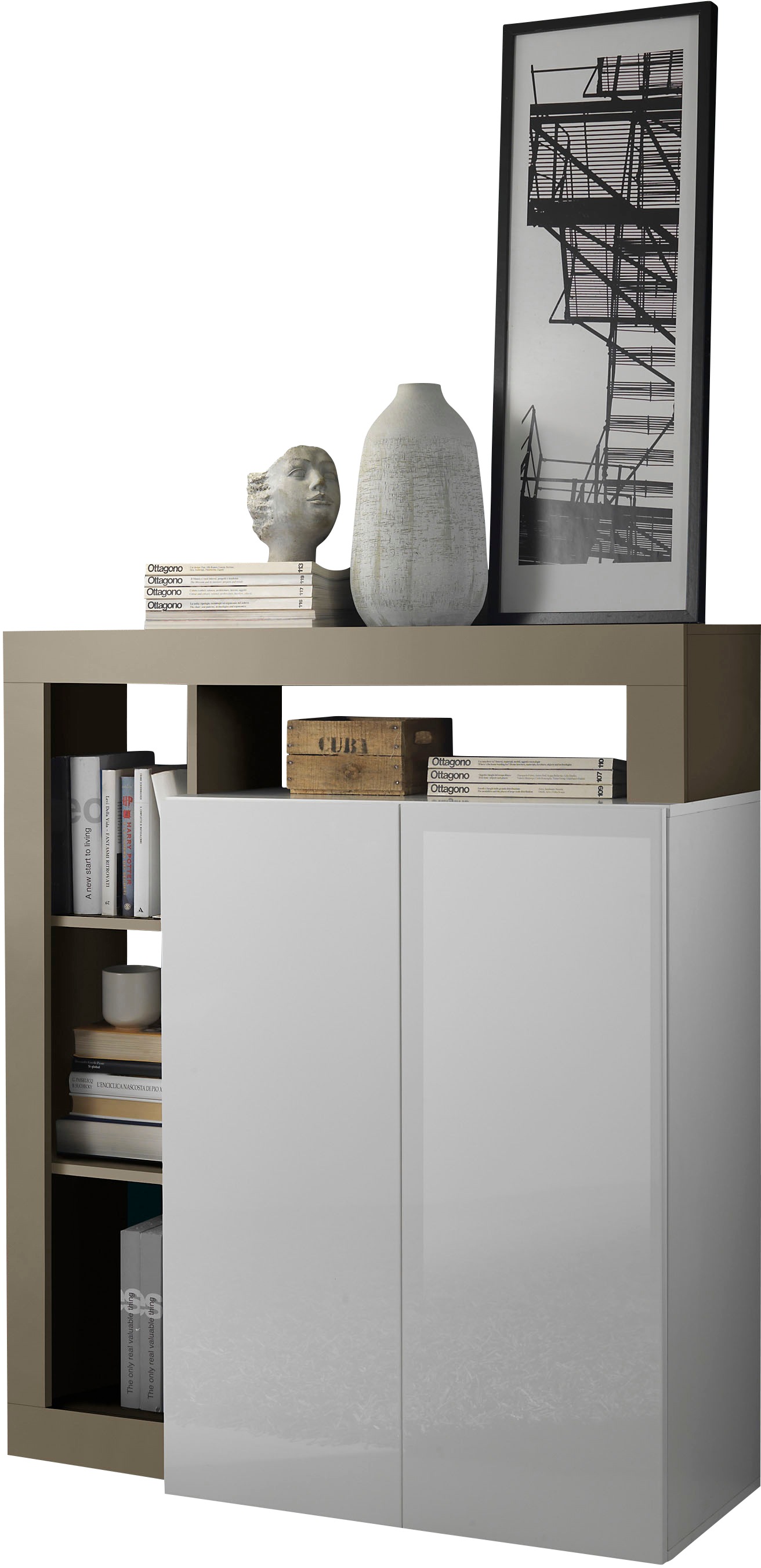 Highboard „Hamburg“, Breite 108 cm, weiß/taupe B/H/T: 108 cm x 126 cm x 42 cm