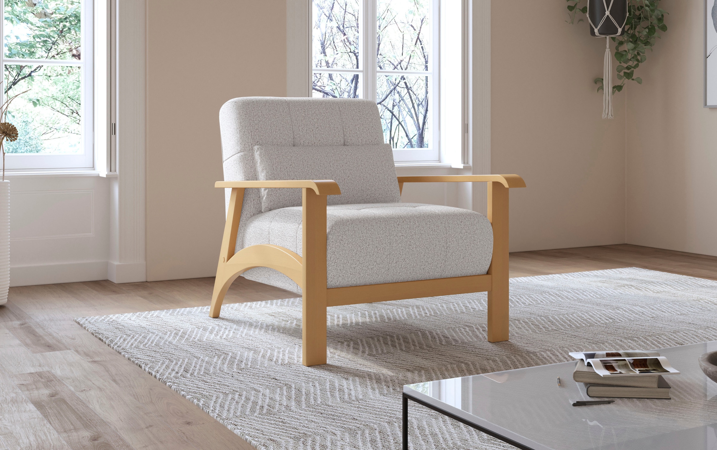 sit&more Sessel »Billund«, Armlehnen aus eichefarbigem Buchenholz, verschiedene Bezüge und Farben