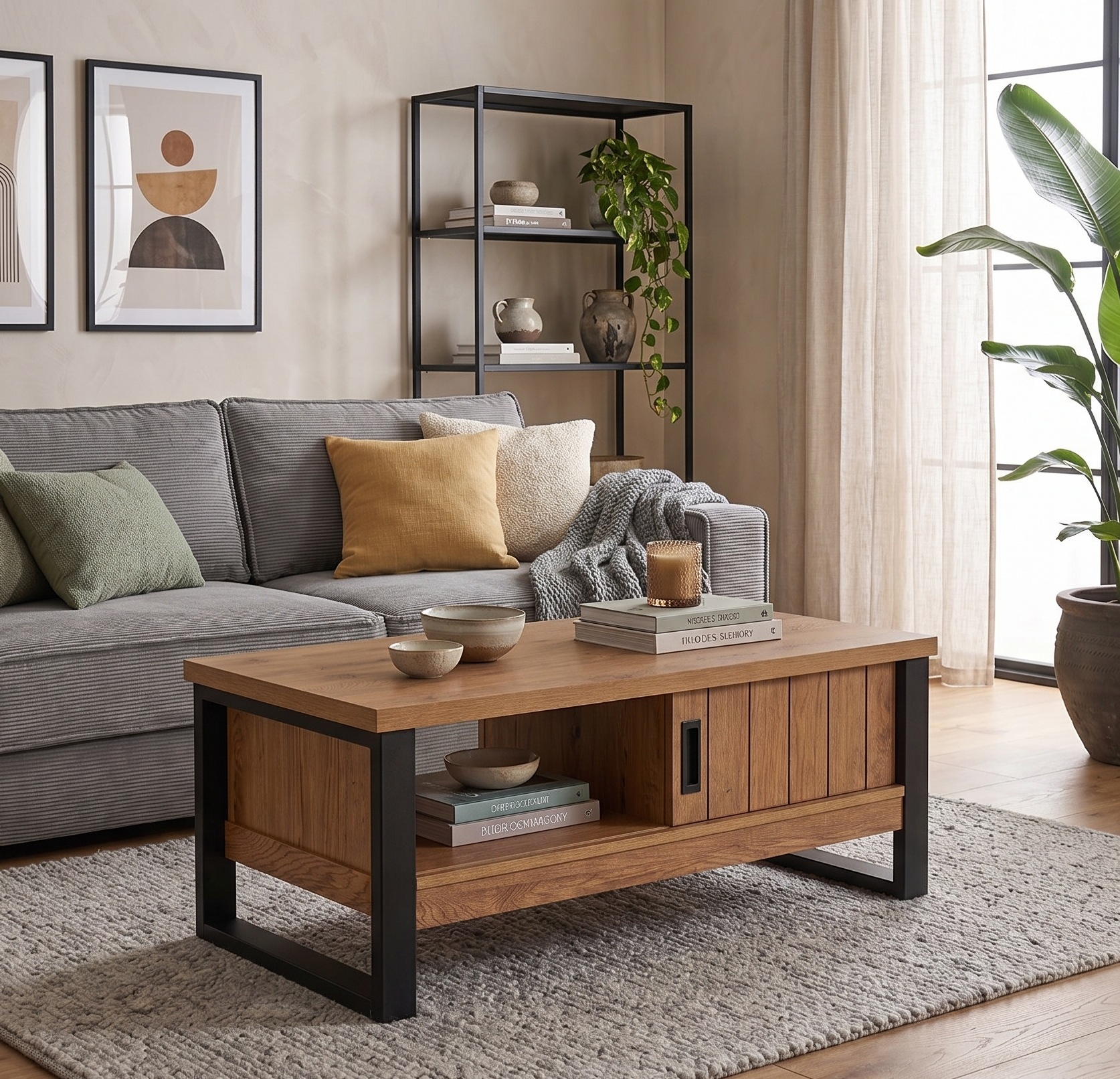 Jahnke Couchtisch »RIVA COFFEE« Couchtisch mit Stauraum & Schiebetüren, Eiche-Optik, Breite: 108,5 cm