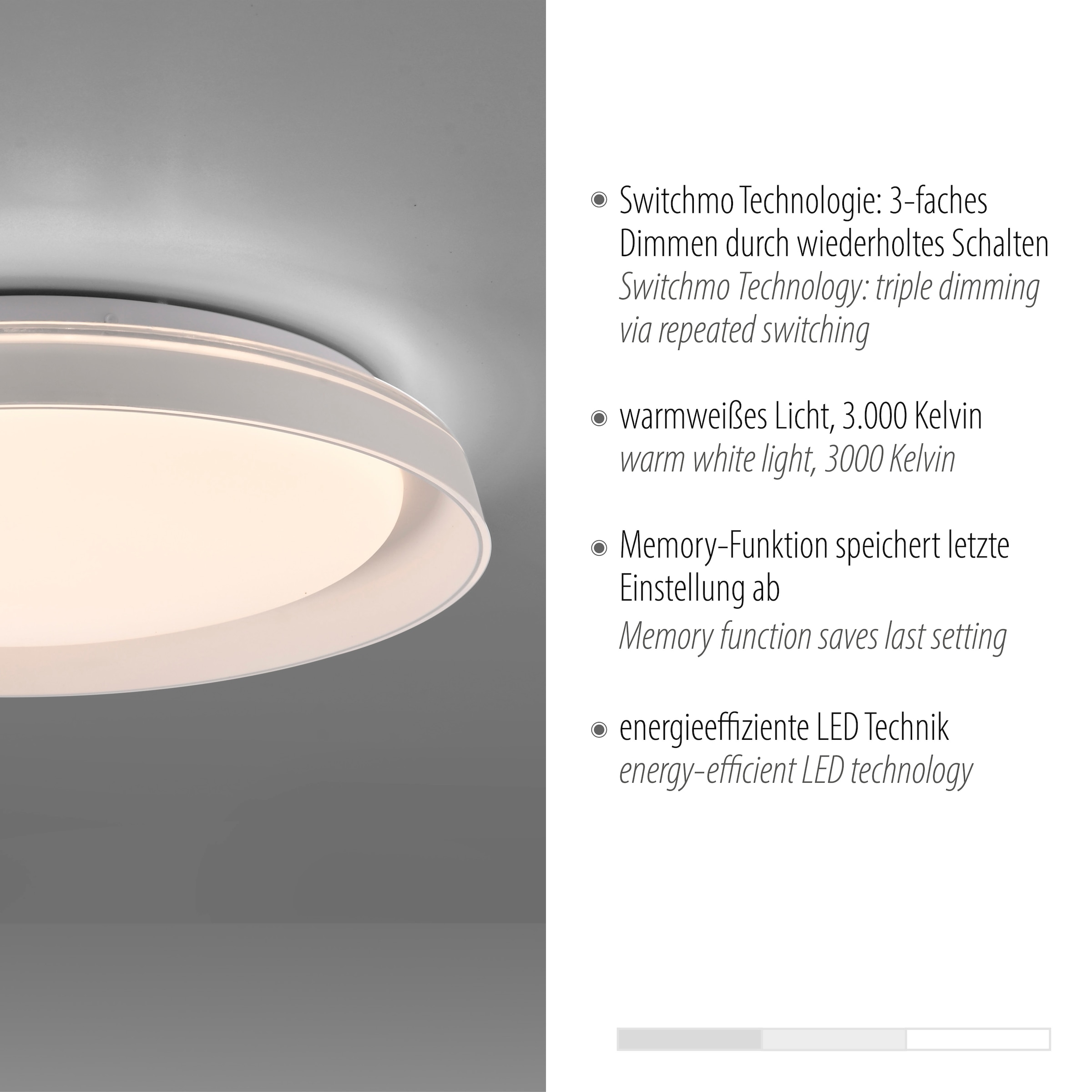 JUST LIGHT Deckenleuchte »SATI«, 1 flammig, Leuchtmittel LED-Board | LED fest integriert, LED, dimmbar, Switchmo, Memory, nach Trennung vom Netz