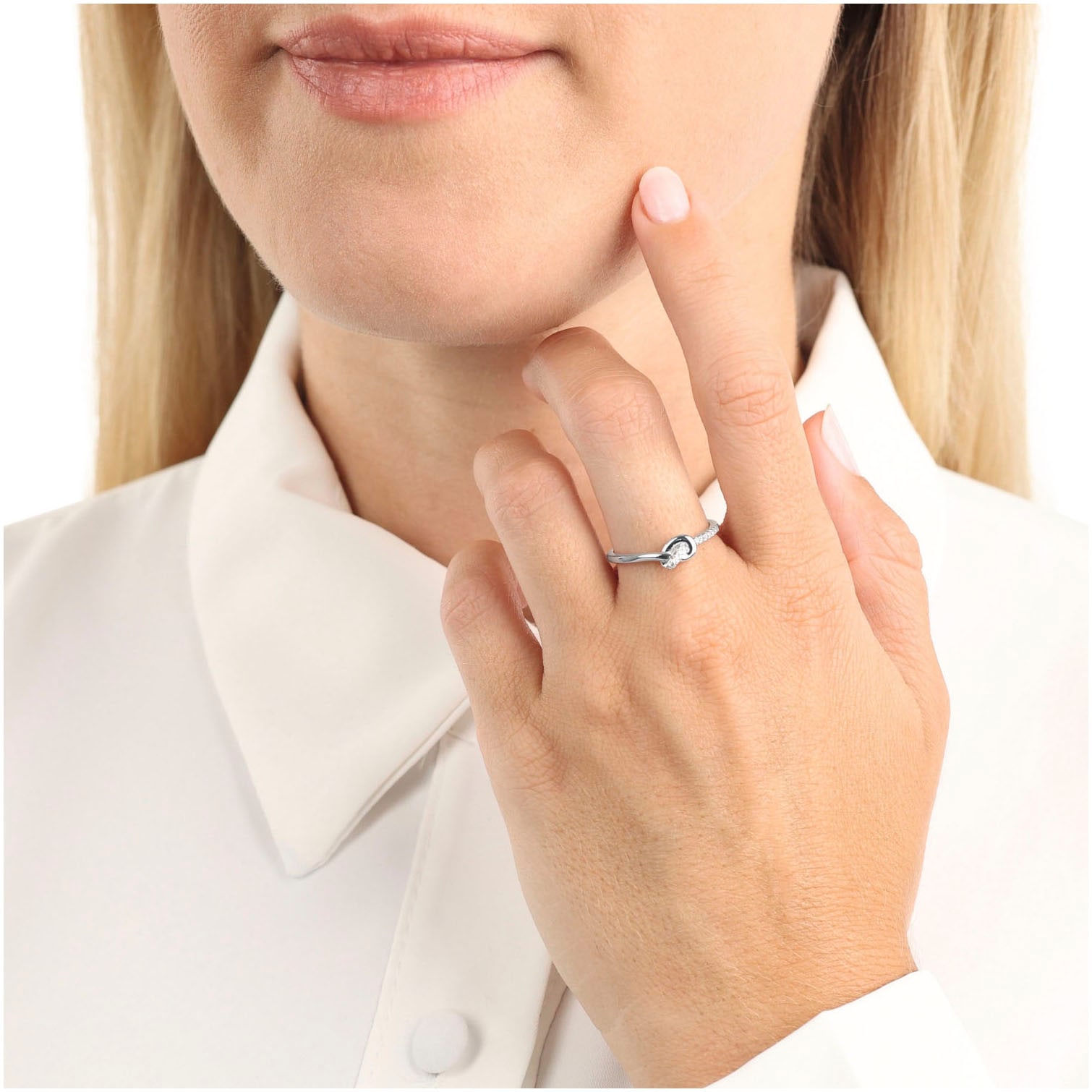 Amor Fingerring »Knoten-Optik« mit Zirkonia (synth.)