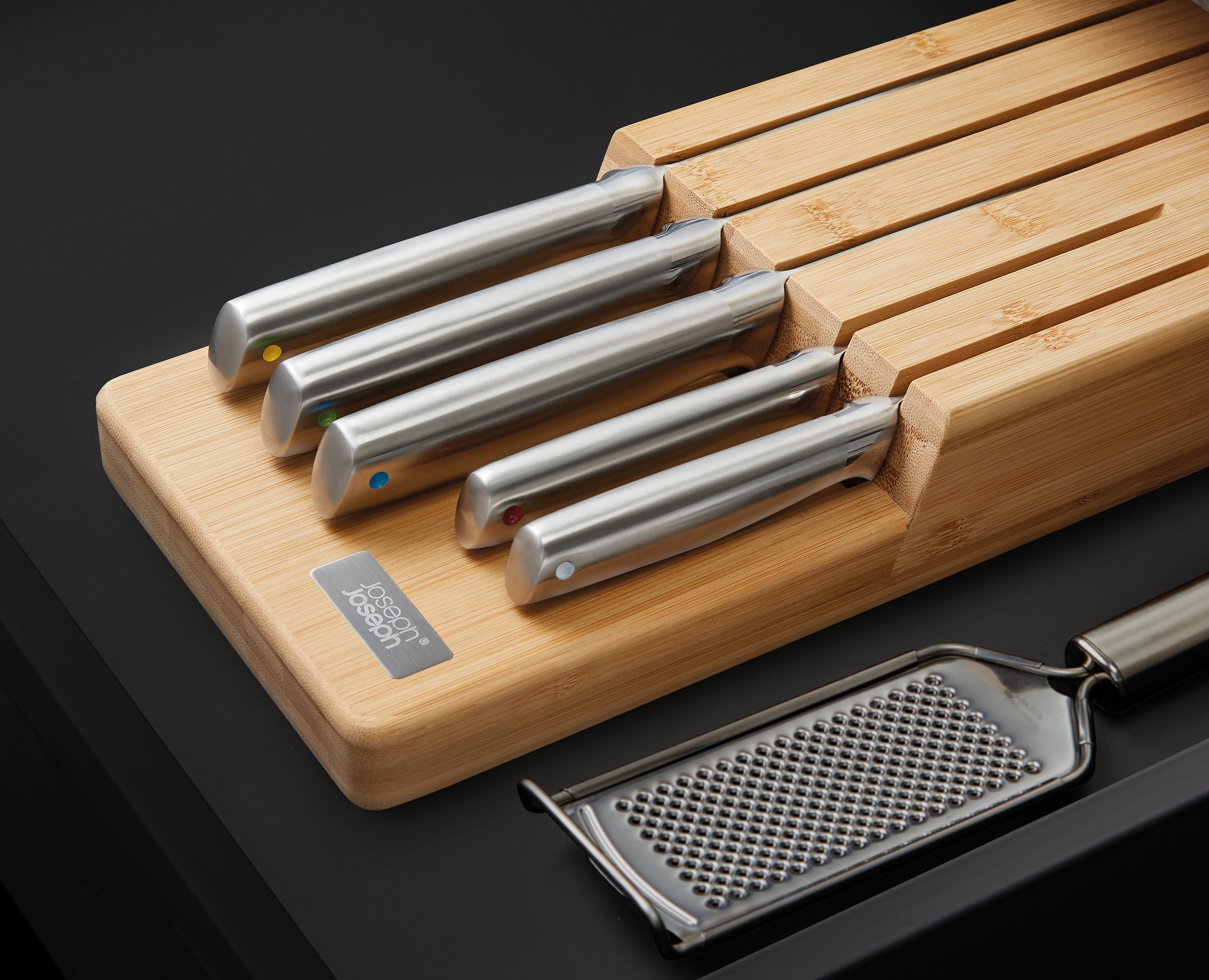 Joseph Joseph Messer-Set »Elevate Steel Knives Bamboo Store«, (6 tlg.), rutschfest, Bambus, japanischer Edelstahl
