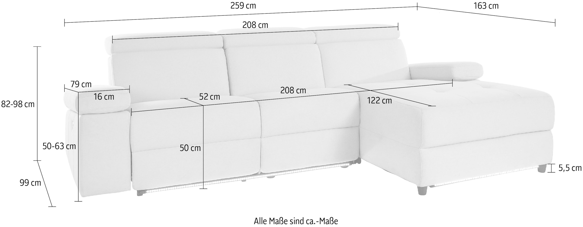PLACES OF STYLE Ecksofa »Kilado, L-Form,« mit Relaxfunktion, verstellbarer Armlehne, Kopfteilverstellung