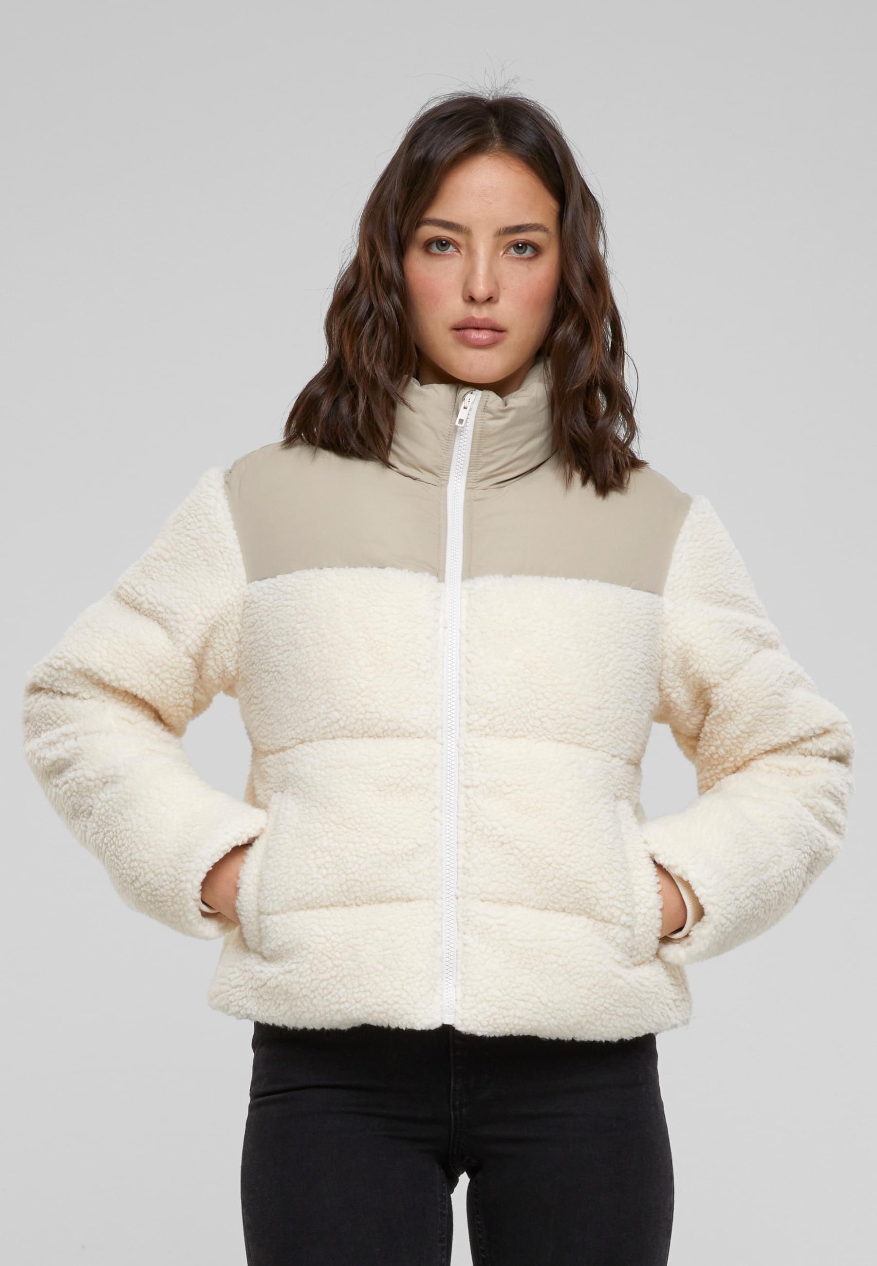URBAN CLASSICS Winterjacke »Urban Classics Damen Ladies Short Sherpa Mix Puffer Jacket« 1 Stk. tlg. ohne Kapuze