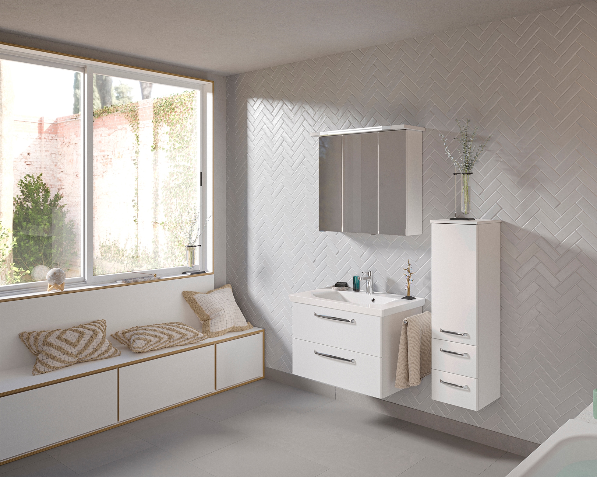 Saphir Badmöbel-Set »Badmöbel-Set Trentino 3-tlg Mineralmarmorwaschtisch,LE günstig online kaufen