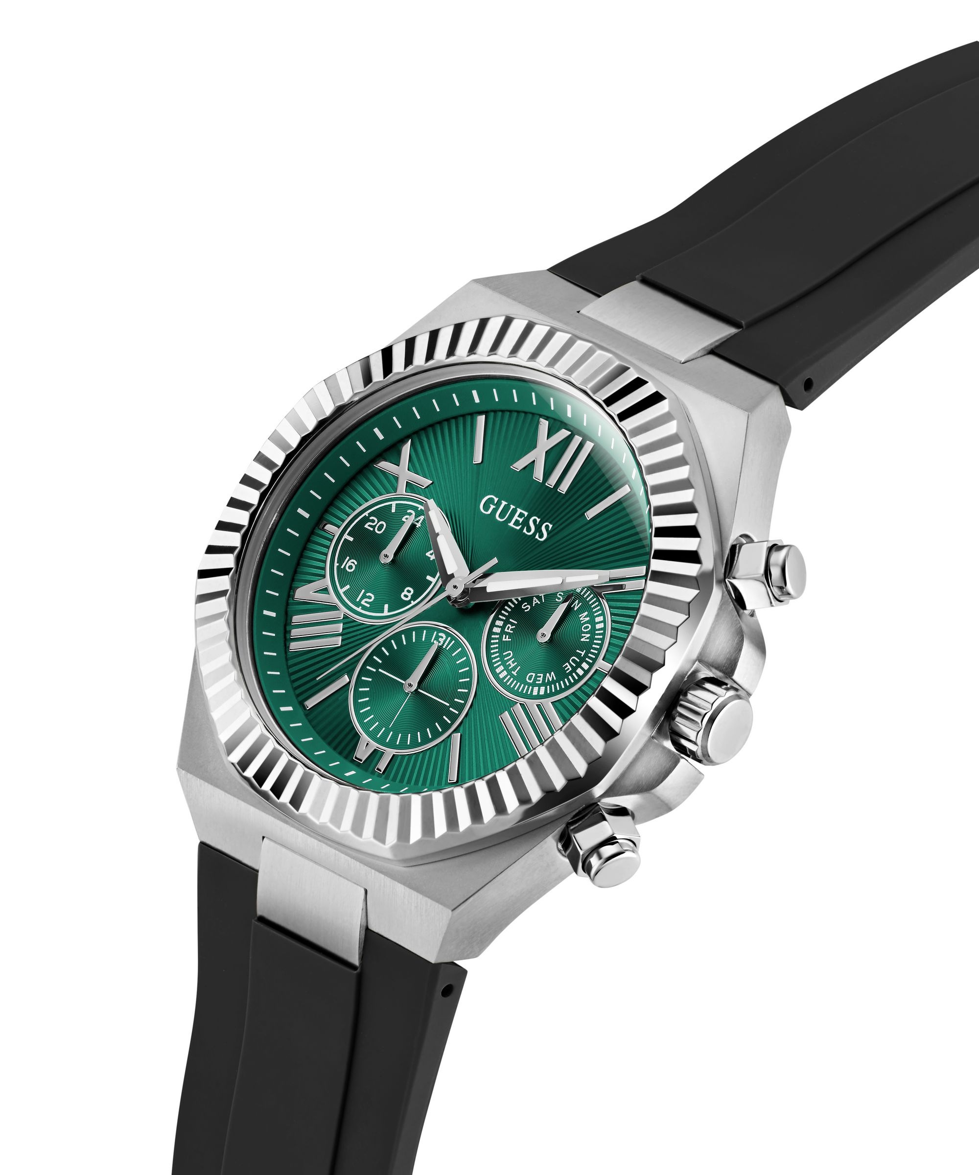 Guess Multifunktionsuhr »EQUITY« Quarzuhr, Armbanduhr, Herrenuhr, Silikonarmband, analog, Wochentag