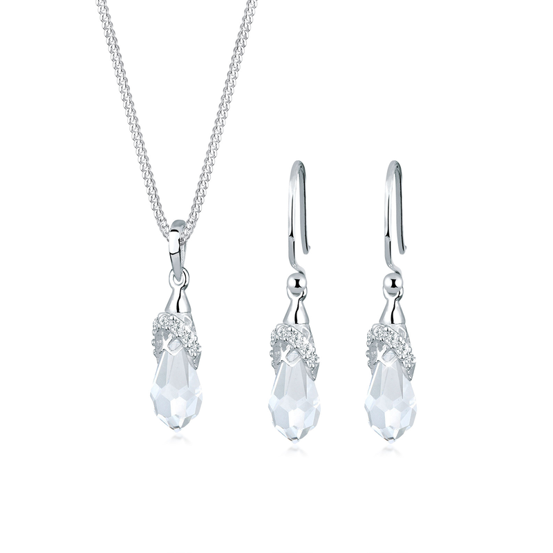 ELLI Schmuckset »Tropfen 925 Silber, mit Kristallen von Swarovski « () Weiß + weiß onesize Glamouröses Schmuckset für Damen