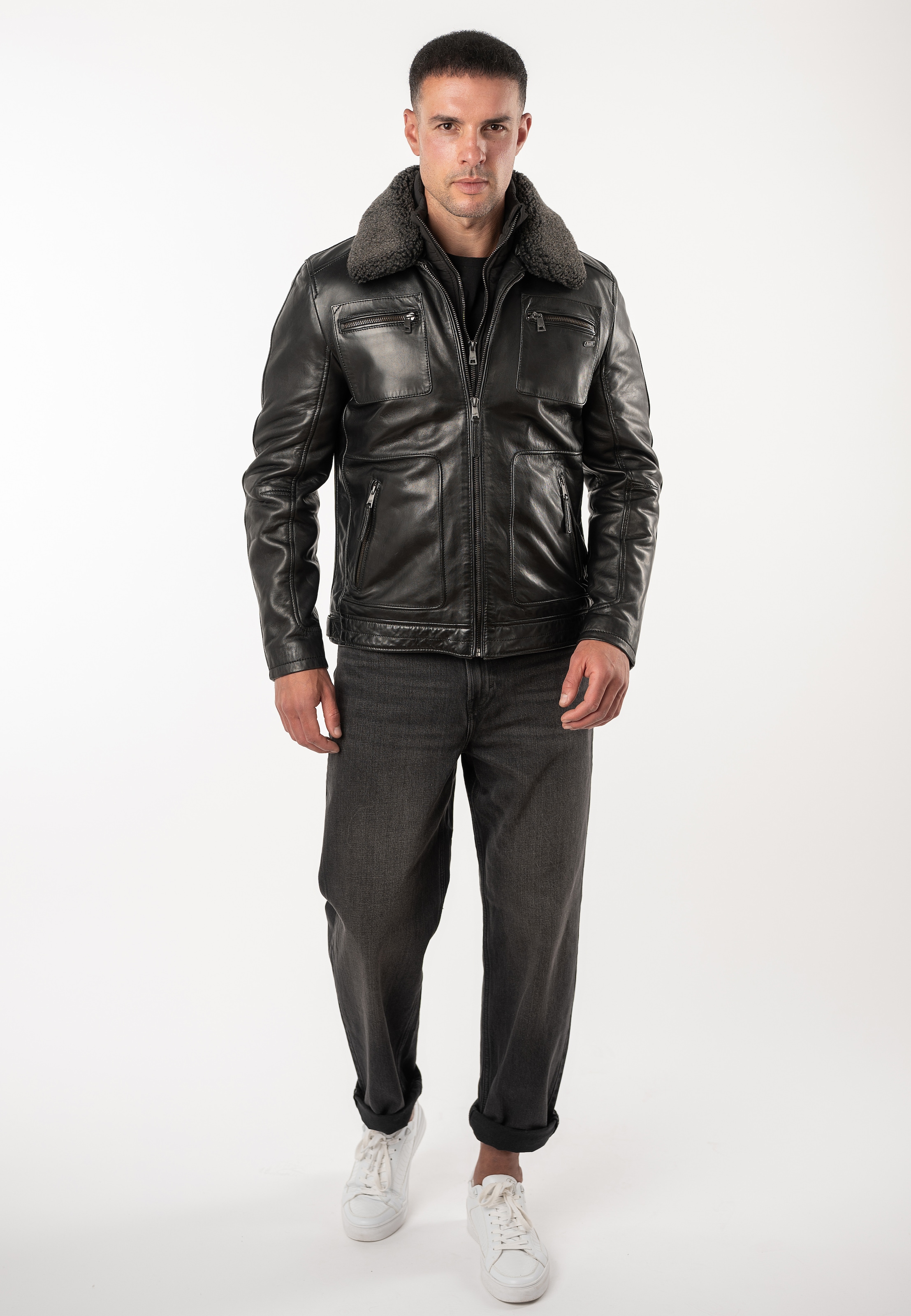 Mauritius Lederjacke »MMFello« mit Fellkragen, Fliegerjacke