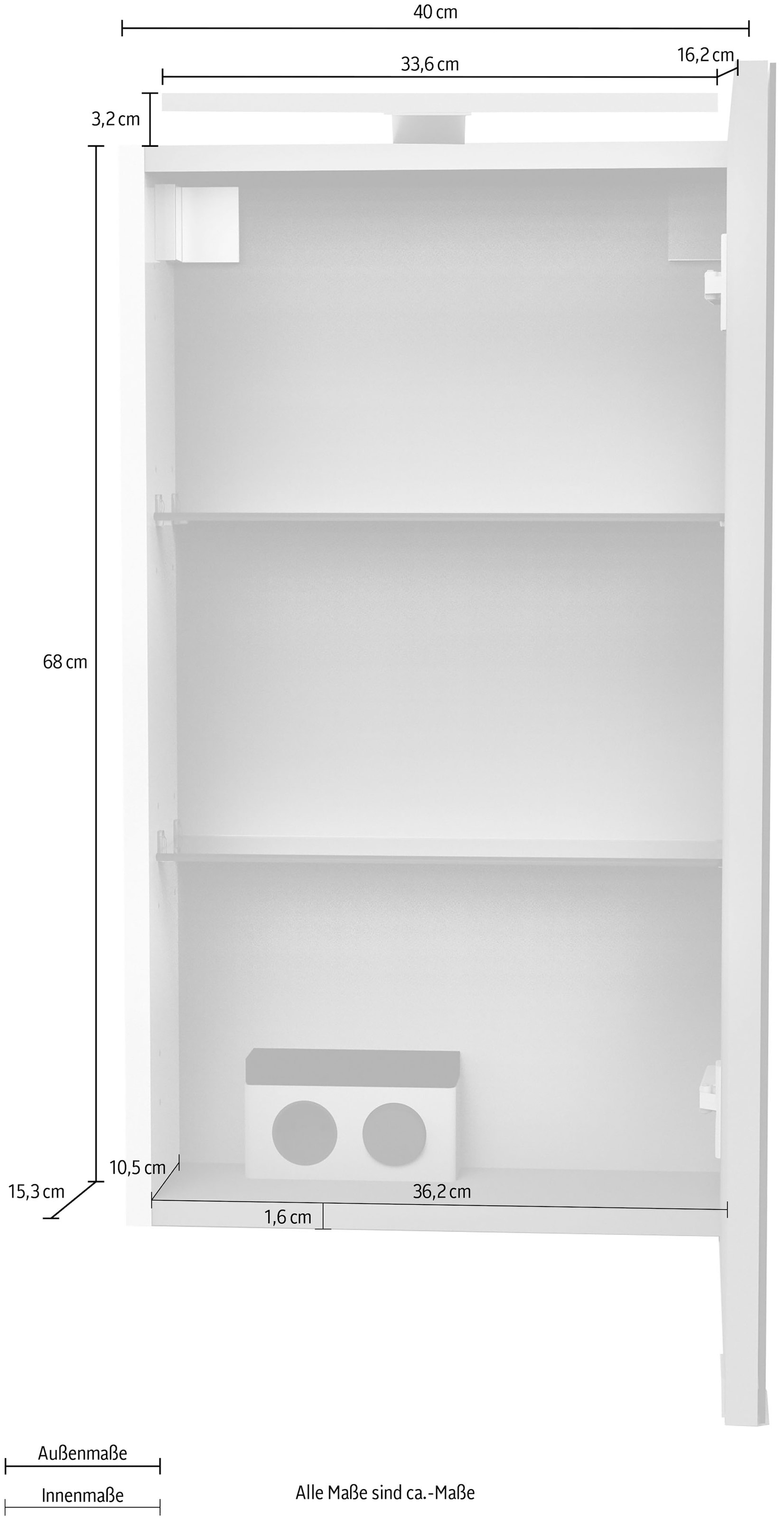 FACKELMANN Spiegelschrank »SBC«, (Spiegelschrank mit LED-Aufsatzleuchte), Aufsatzleuchte, Schalter und Steckdose, Breite 40cm, Anschlag rechts