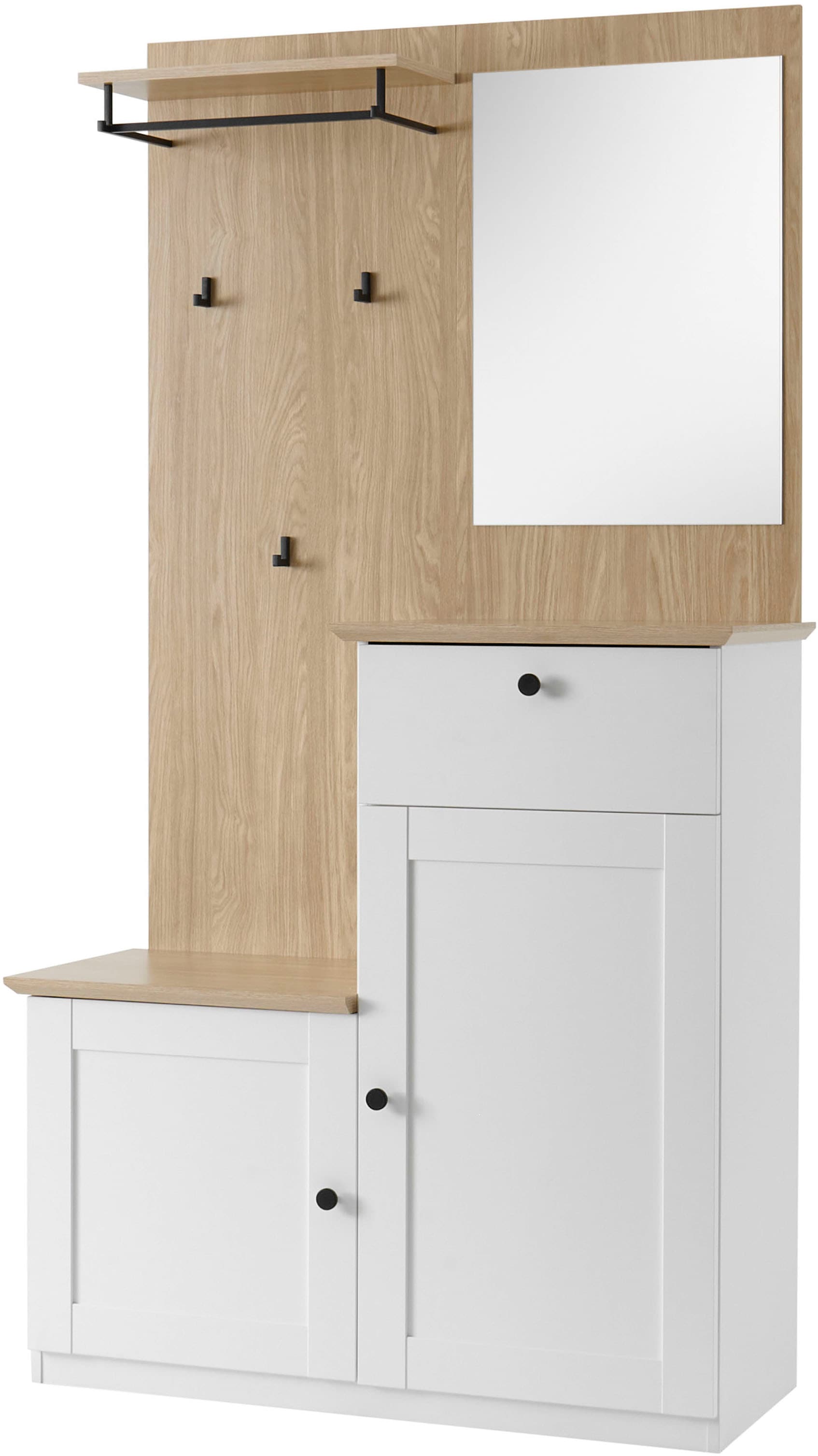 OTTO home Kompaktgarderobe »Brest, Garderobe im Landhausstil, Flurgarderobe, Dielenschrank« schwarze Metallgriffe, viel Stauraum, für kleine Räume geeignet