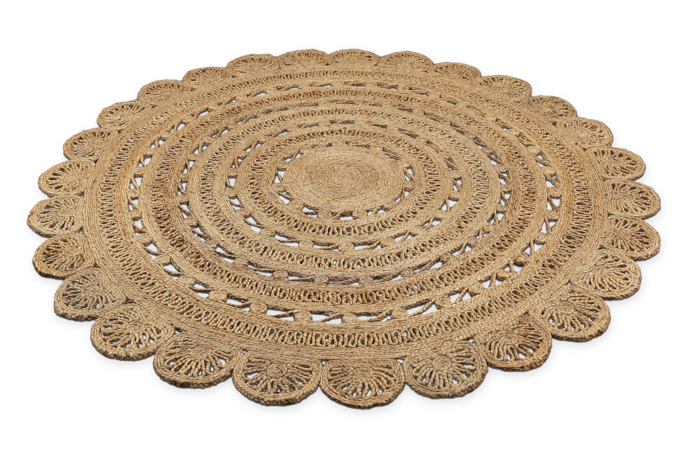 Green Looop Teppich »Bloom«, rund, 12 mm Höhe, Jute, handgewebt, robust, strapazierfähig, Natur, Wohnzimmer