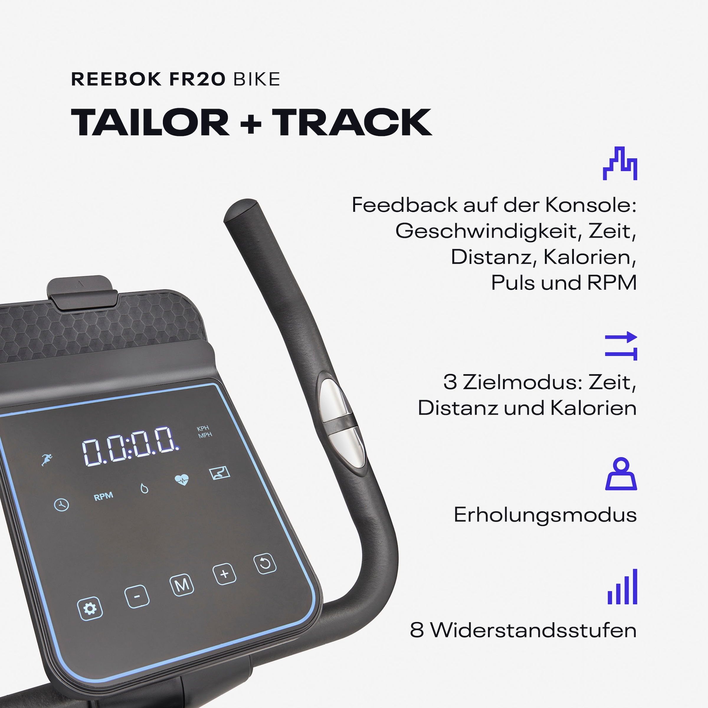 Reebok Heimtrainer »FR20 Heimtrainer« 120 kg max. Benutzergewicht, Fahrrad, 8 Widerstandsstufen