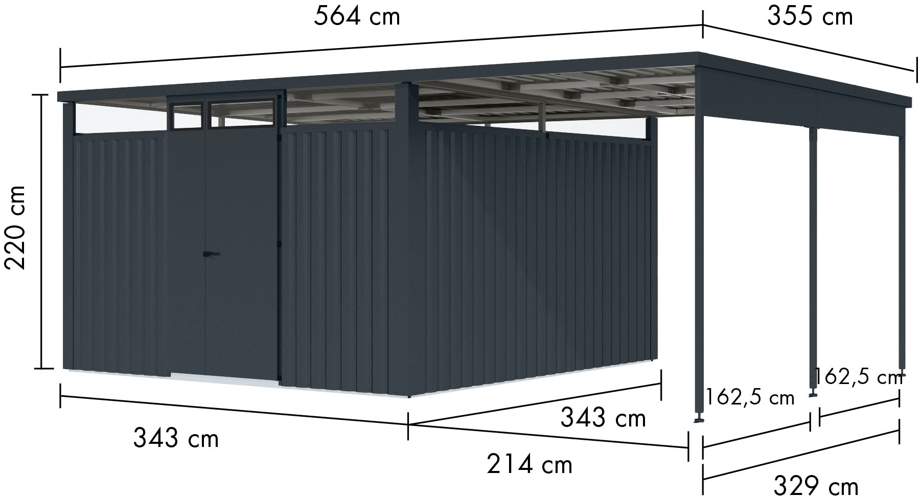 Karibu Gartenhaus »Metall mit Lichtband aus Kunststoff, Østen 3,5 SET«, in verschiedenen Farben, mit Anbaudach 2,25 m breit