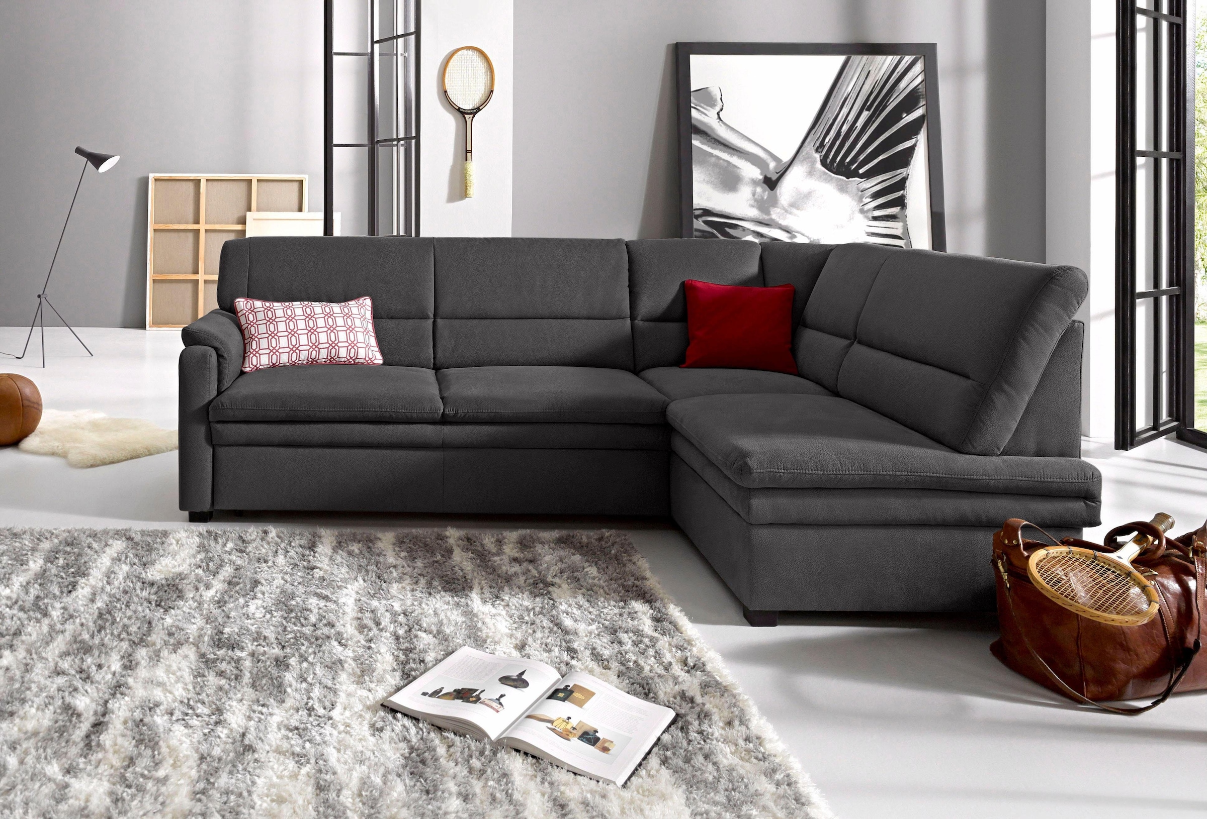 sit&more Ecksofa »Pisa L-Form«, mit Federkern, wahlweise mit Bettfunktion günstig online kaufen