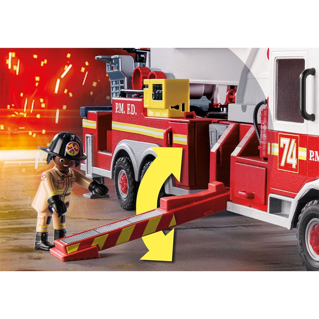 Playmobil® Konstruktions-Spielset »Feuerwehr-Fahrzeug: US Tower Ladder (70935), City Action«, (113 St.), mit Licht- und Soundeffekten, Made in Germany